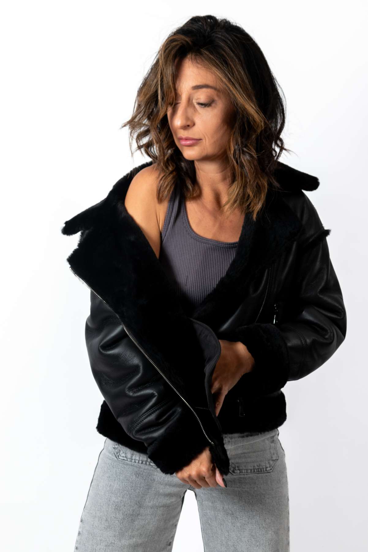 Women's exclusive lambskin coat Bisera Black