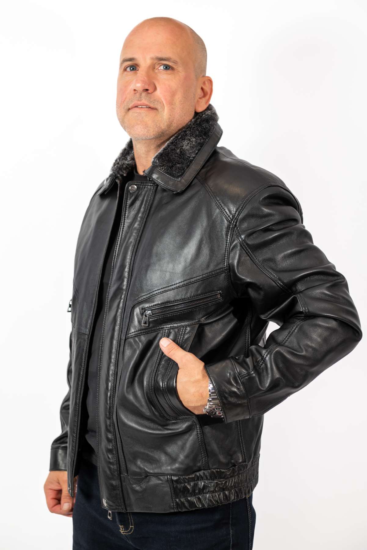 Men's Leather Winter Jacket Steven Black