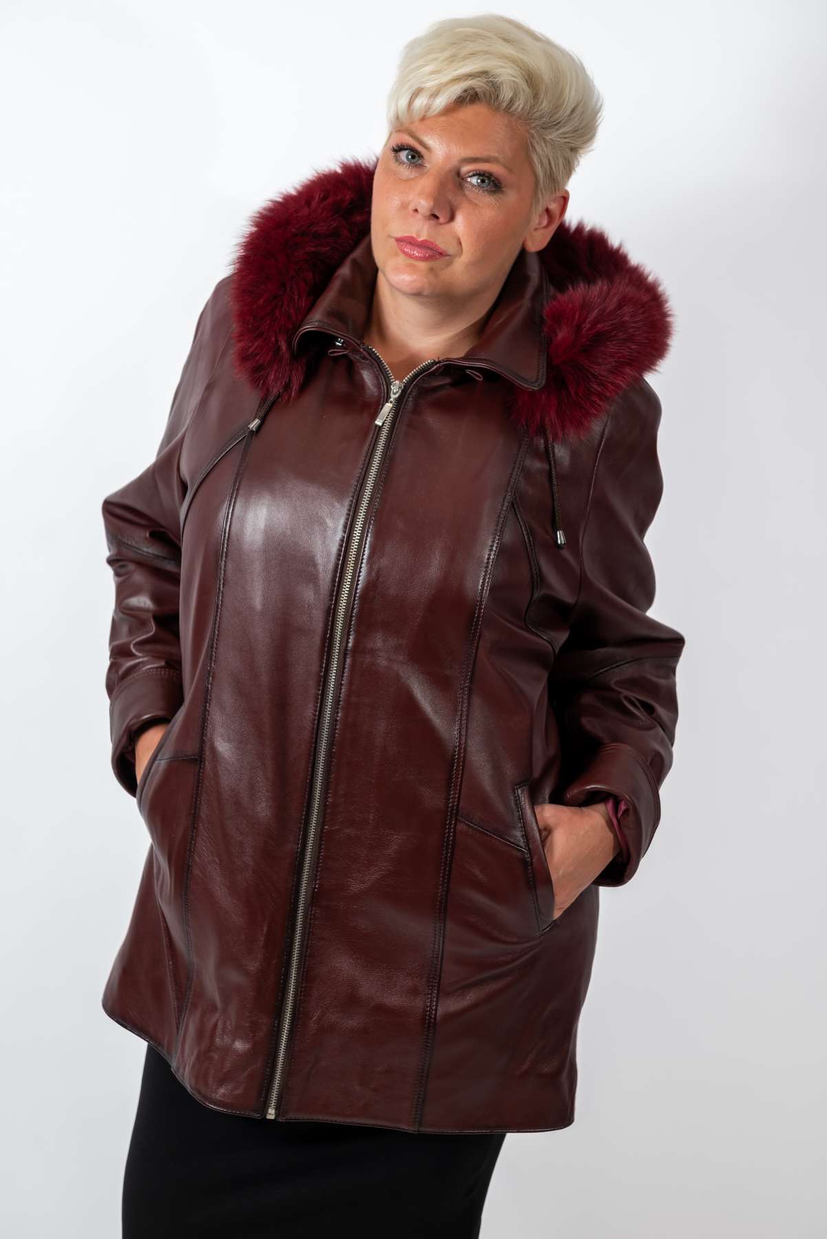 Women's winter leather jacket Siana Bordo