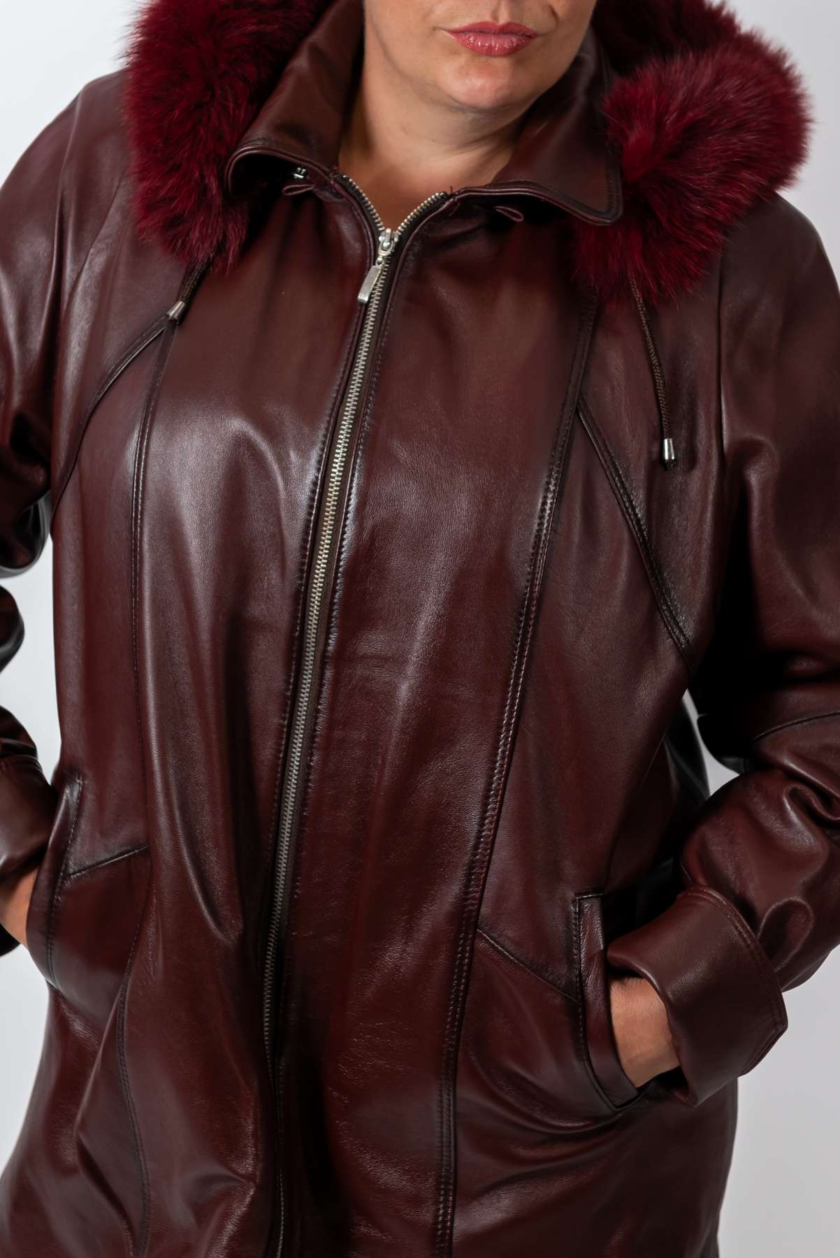 Women's winter leather jacket Siana Bordo