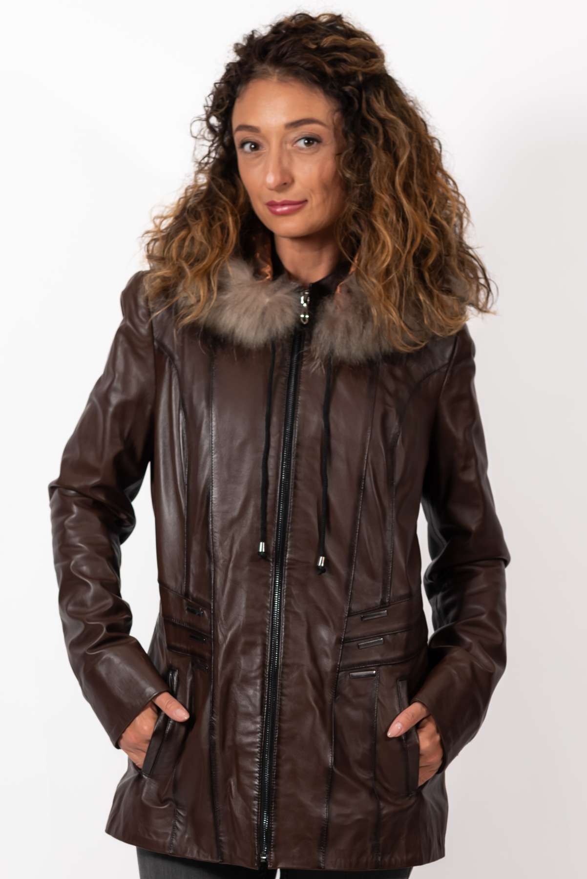 Women's winter leather jacket Alina Brown