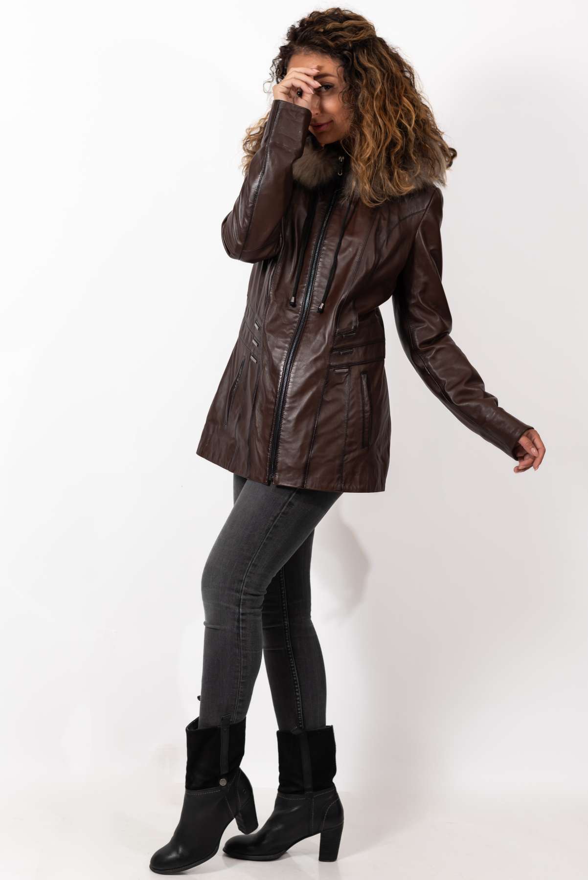 Women's winter leather jacket Alina Brown