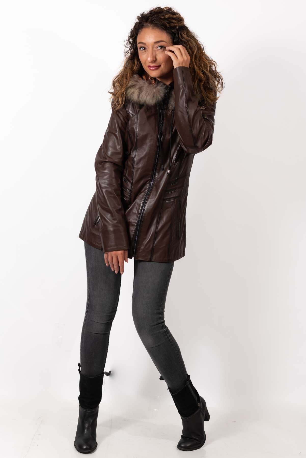 Women's winter leather jacket Alina Brown