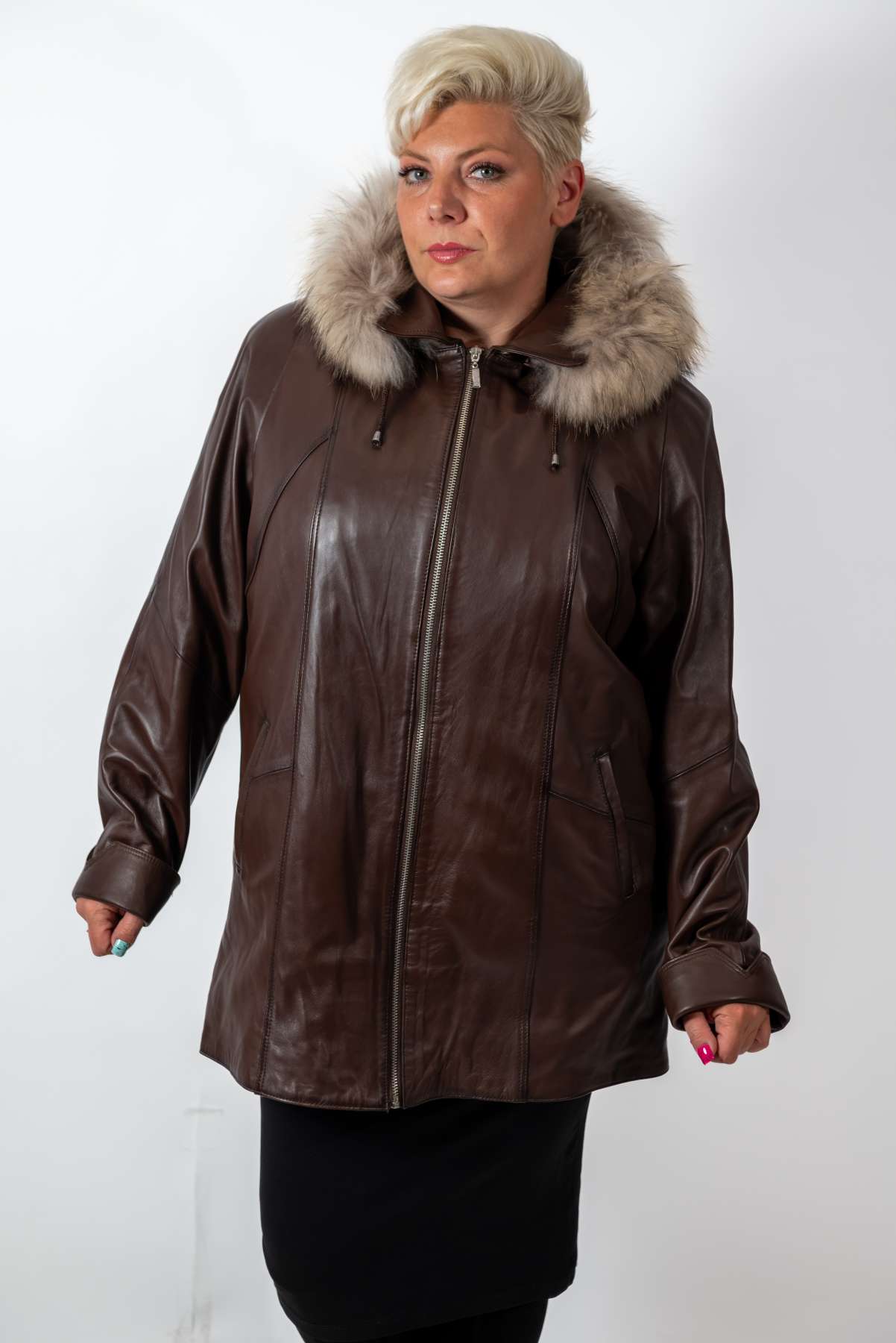 Women's winter leather jacket Siana Brown