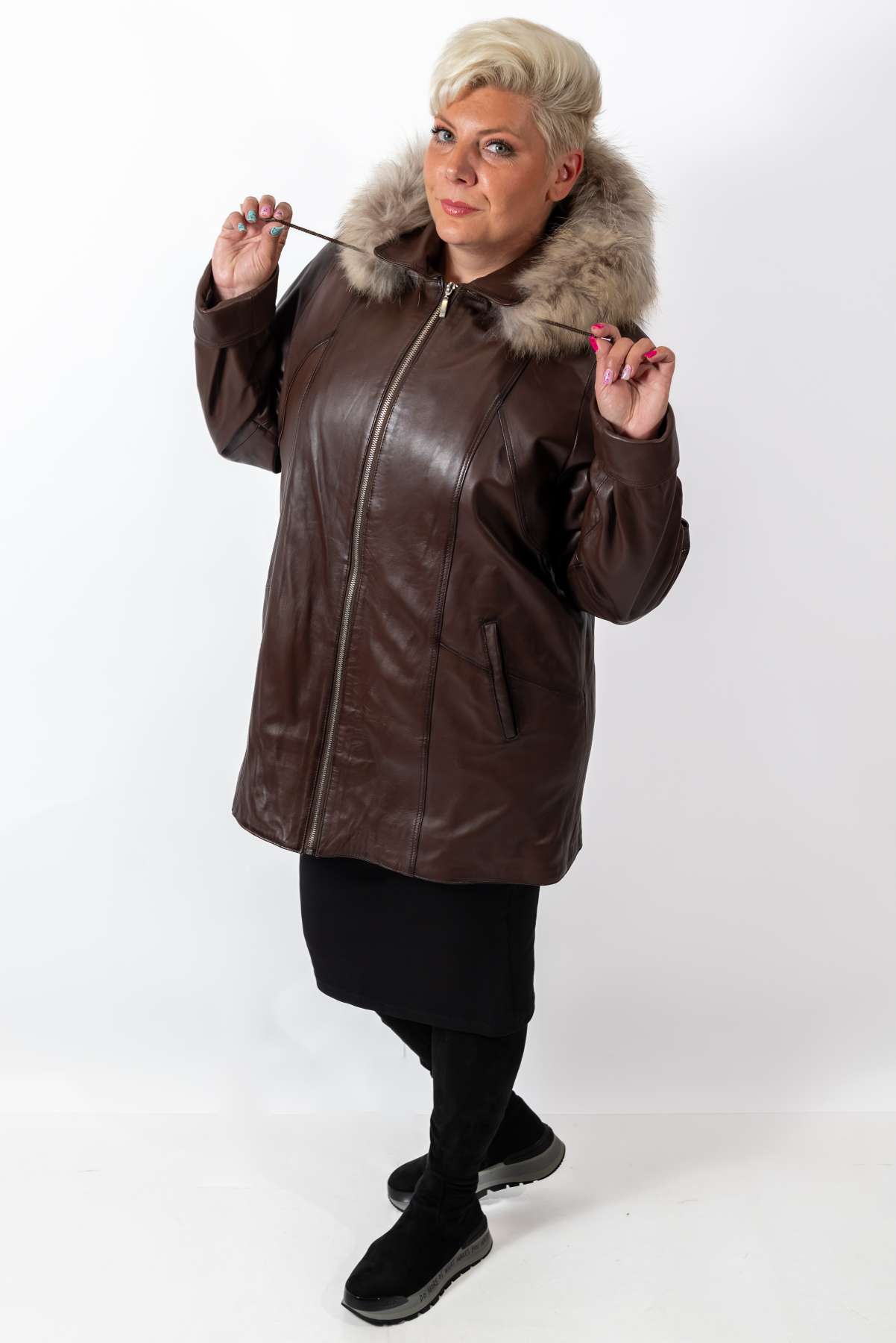 Women's winter leather jacket Siana Brown