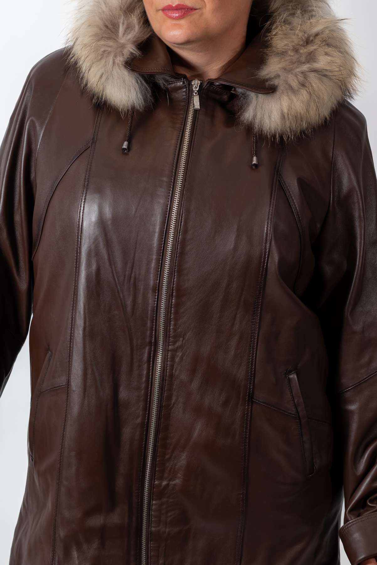 Women's winter leather jacket Siana Brown