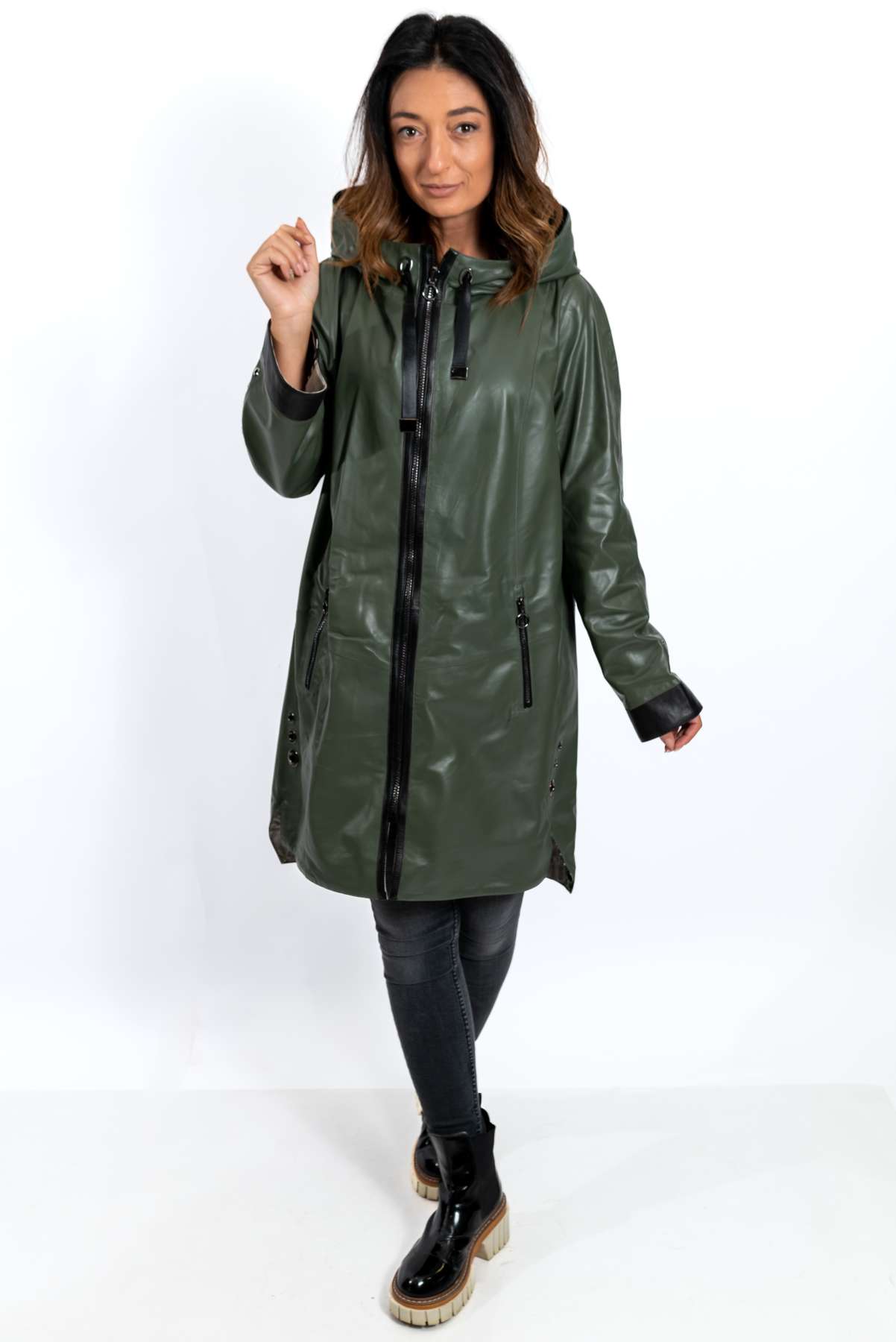 Women's leather coat Zhiselle Military Green