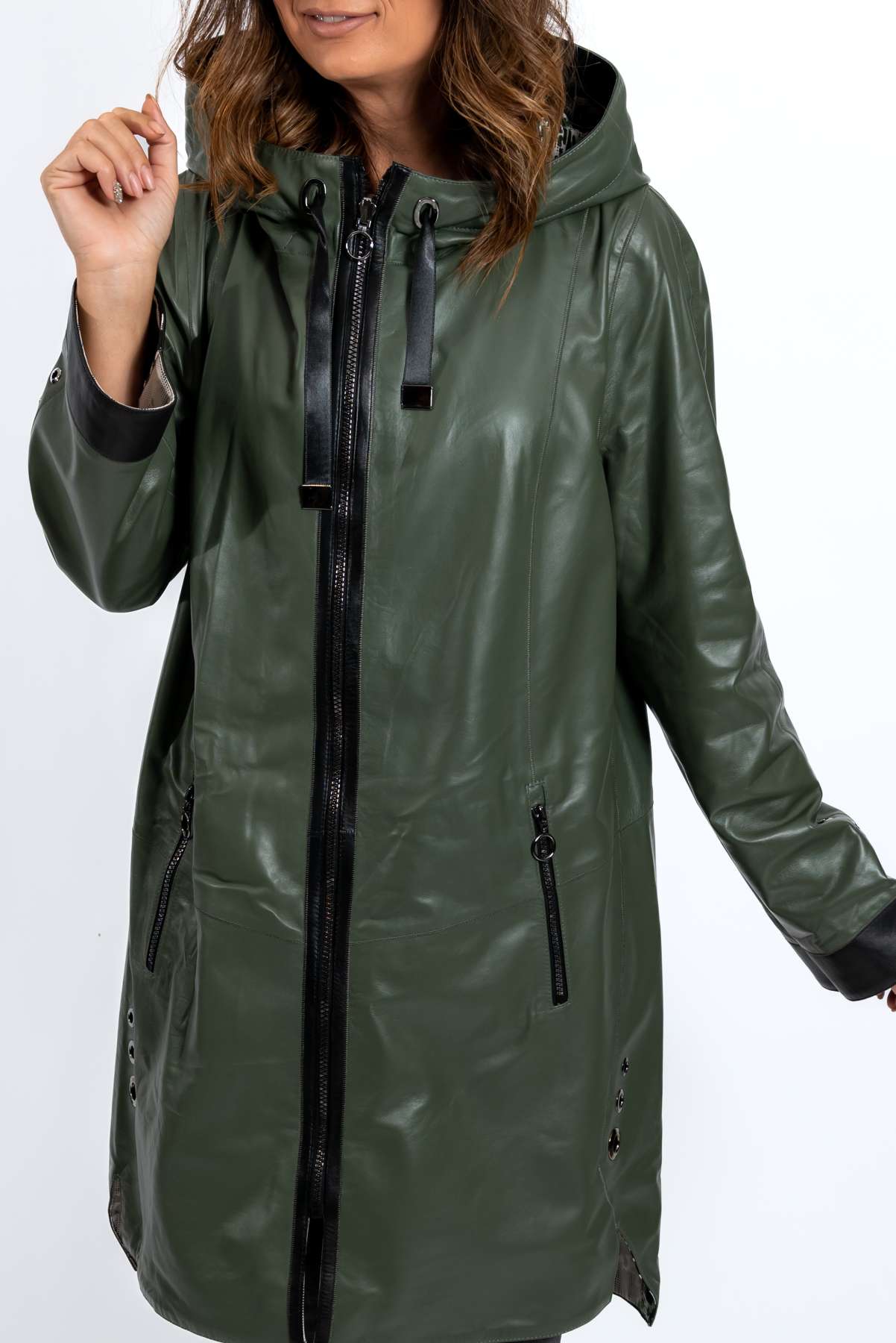 Women's leather coat Zhiselle Military Green