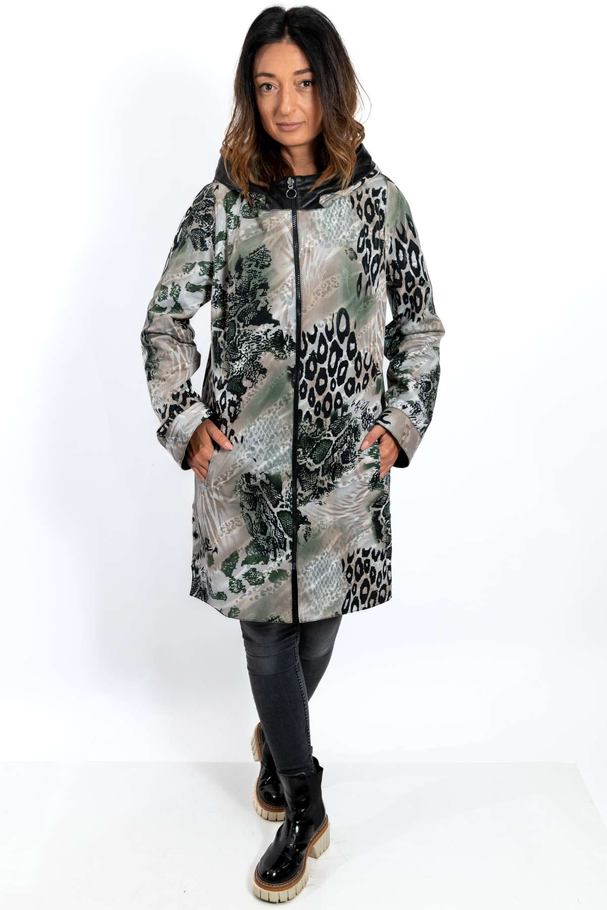 Women's leather coat Zhiselle Military Green