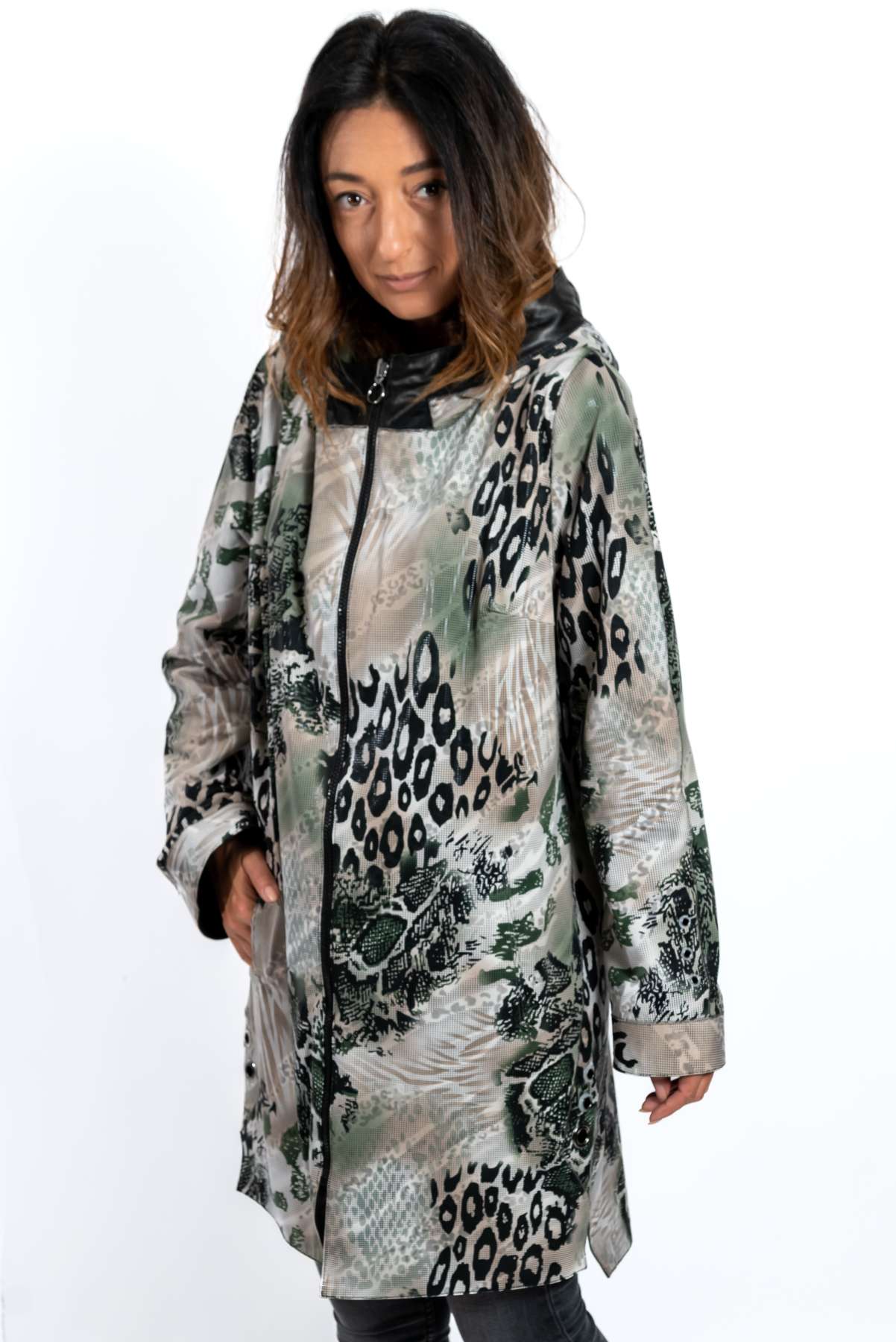 Women's leather coat Zhiselle Military Green