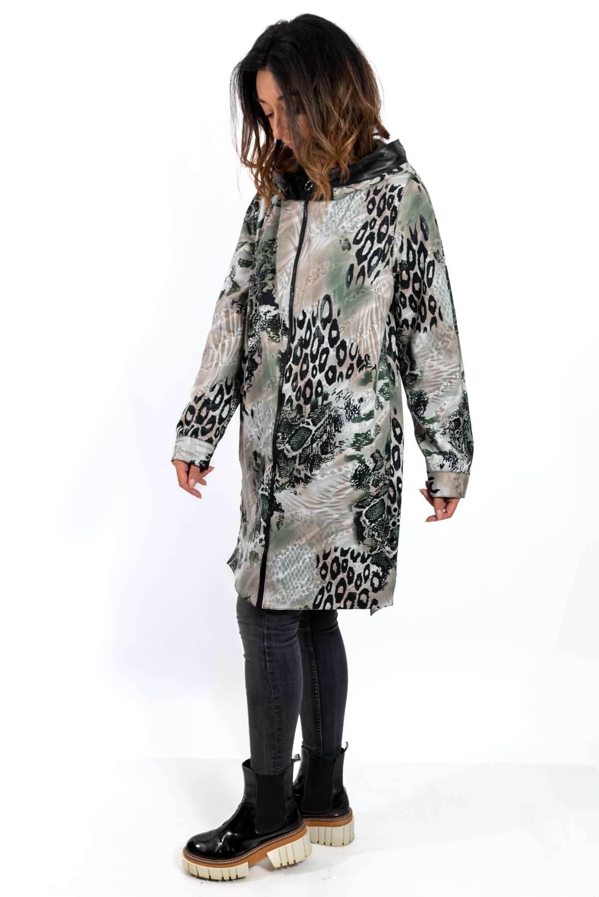 Women's leather coat Zhiselle Military Green
