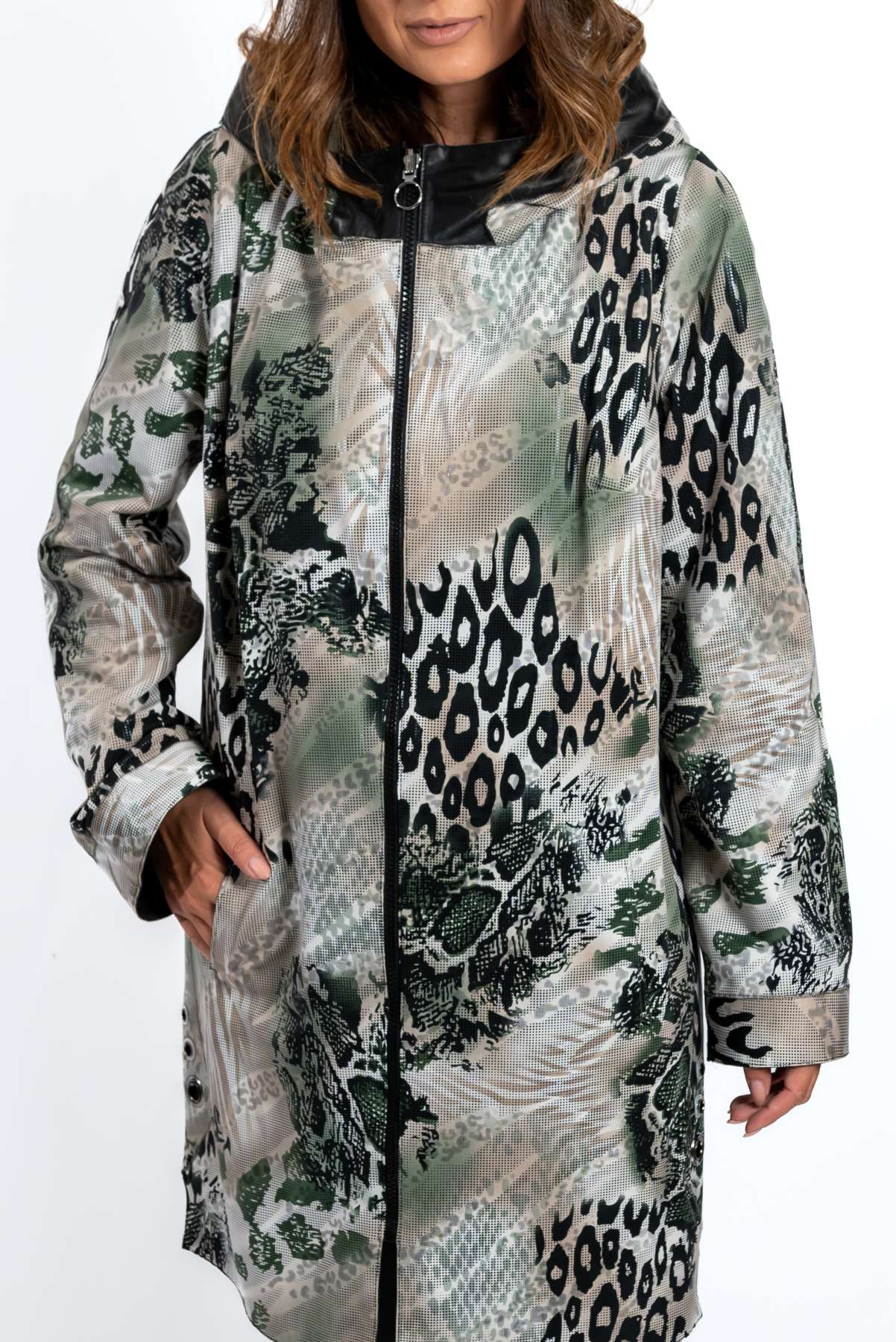 Women's leather coat Zhiselle Military Green
