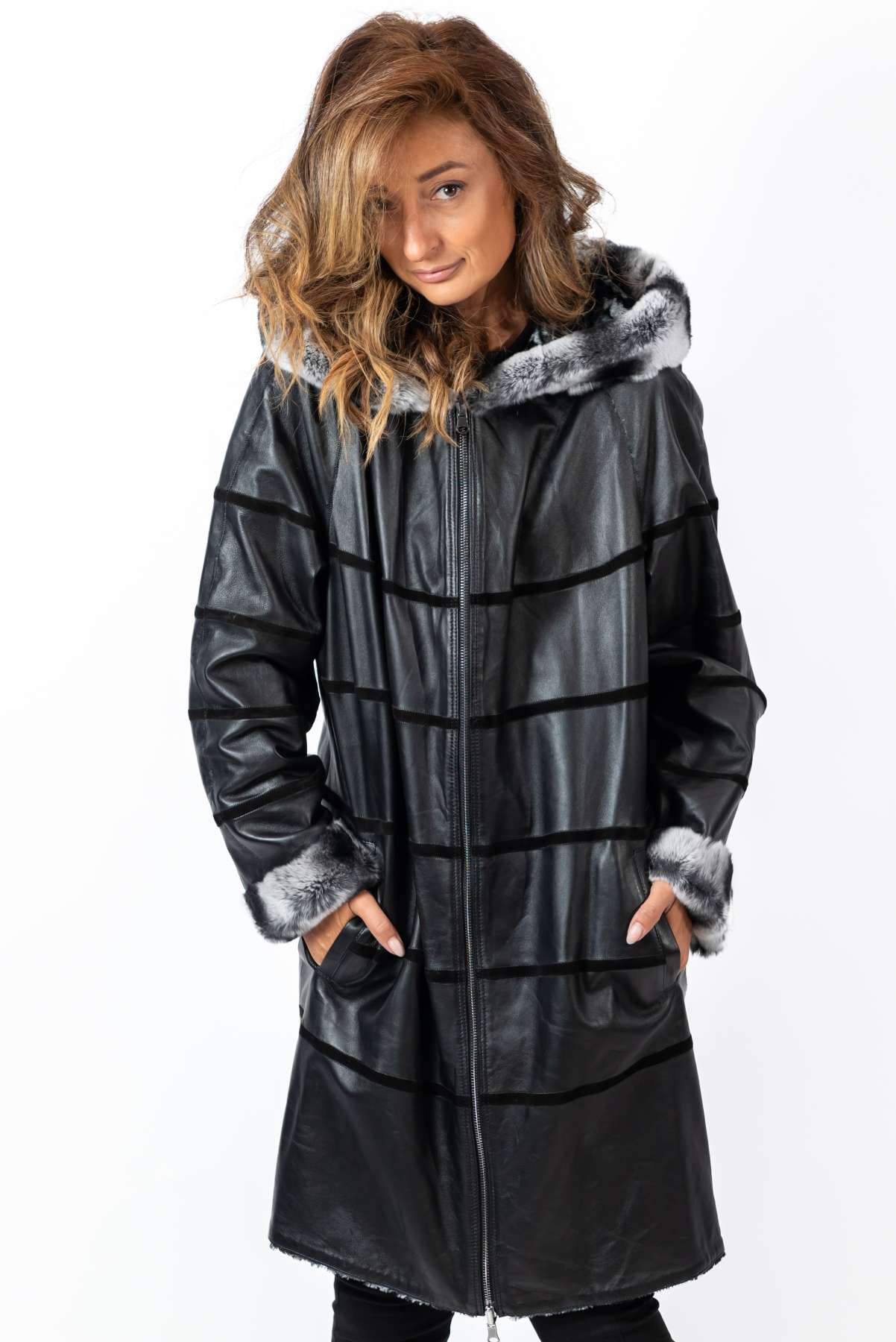 Women's leather coat Dara Double-Faced Black