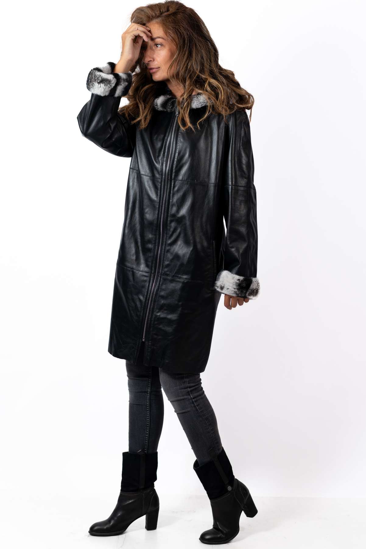 Women's leather coat Deya Double-Faced Black