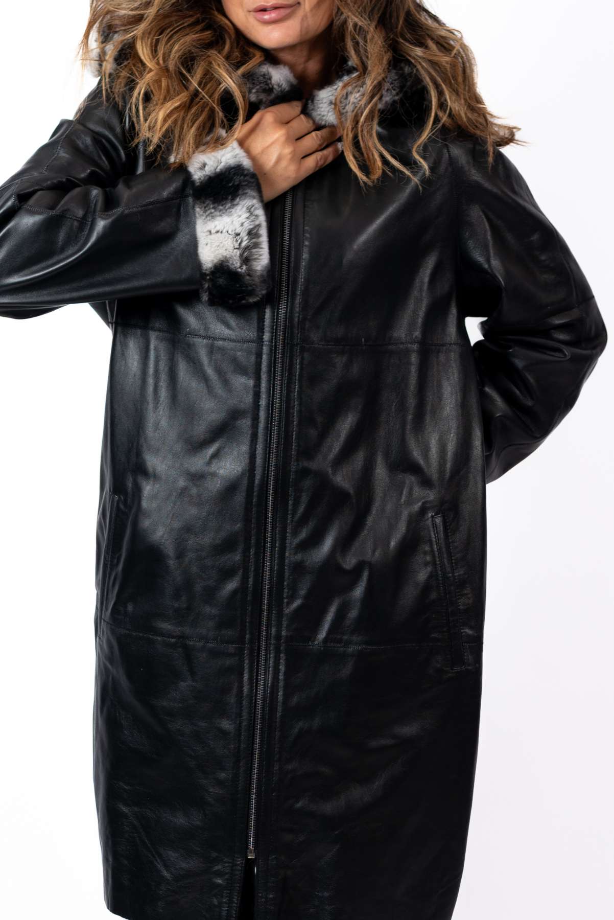 Women's leather coat Deya Double-Faced Black