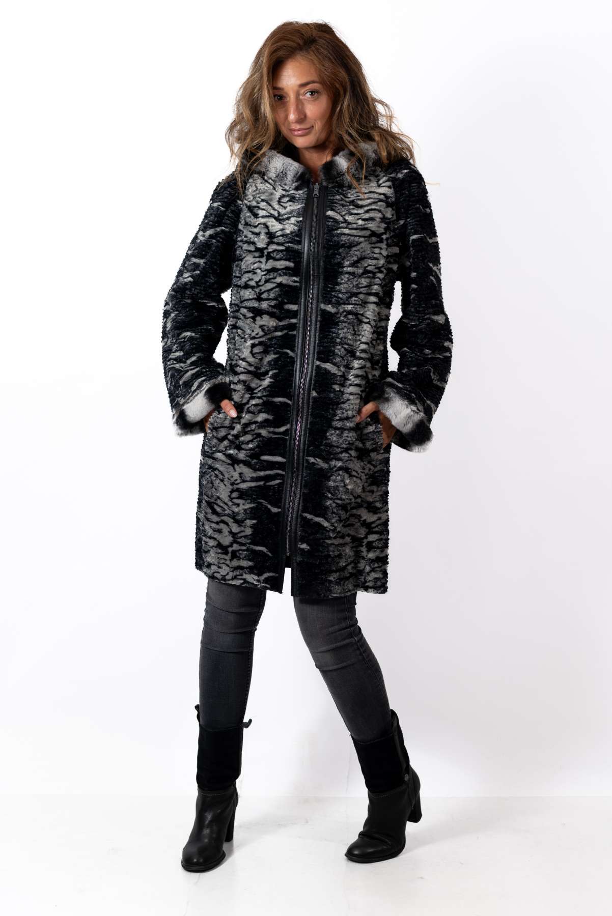 Women's leather coat Deya Double-Faced Black