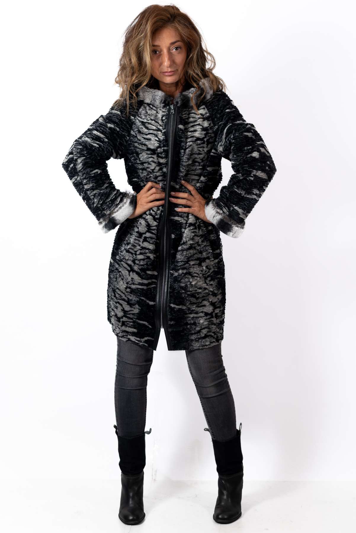 Women's leather coat Deya Double-Faced Black