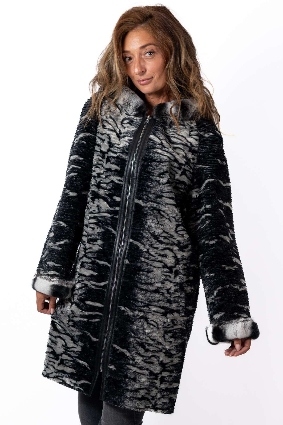 Women's leather coat Deya Double-Faced Black