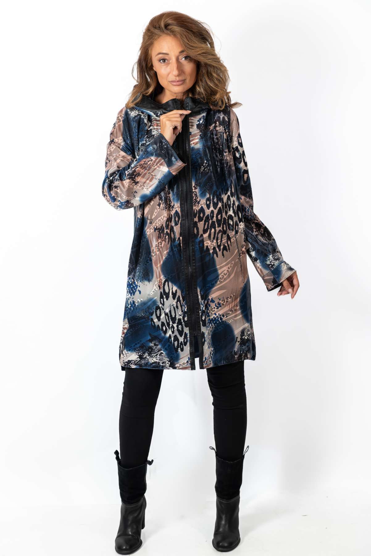 Women's leather coat Zhiselle Blue Neon