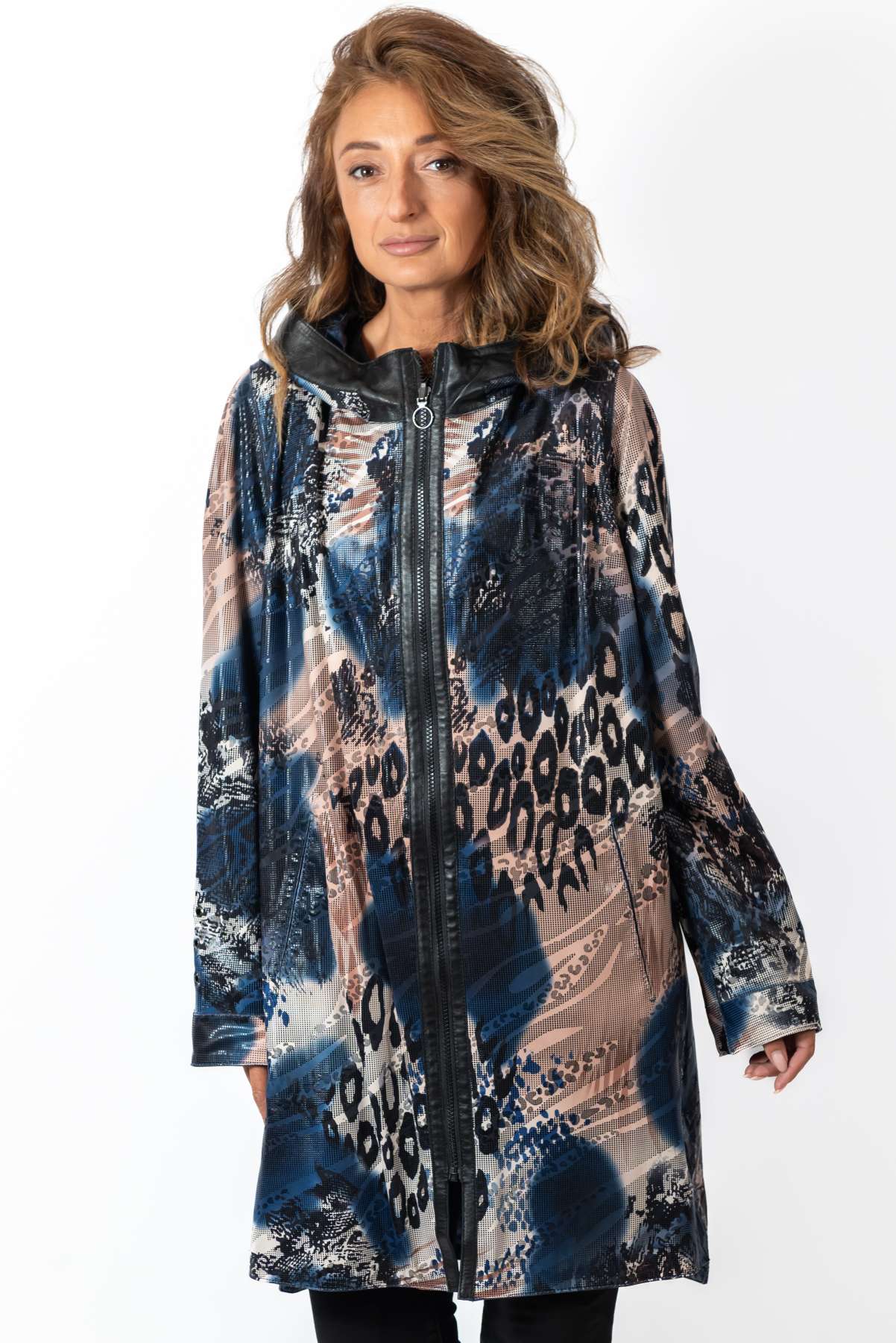 Women's leather coat Zhiselle Blue Neon