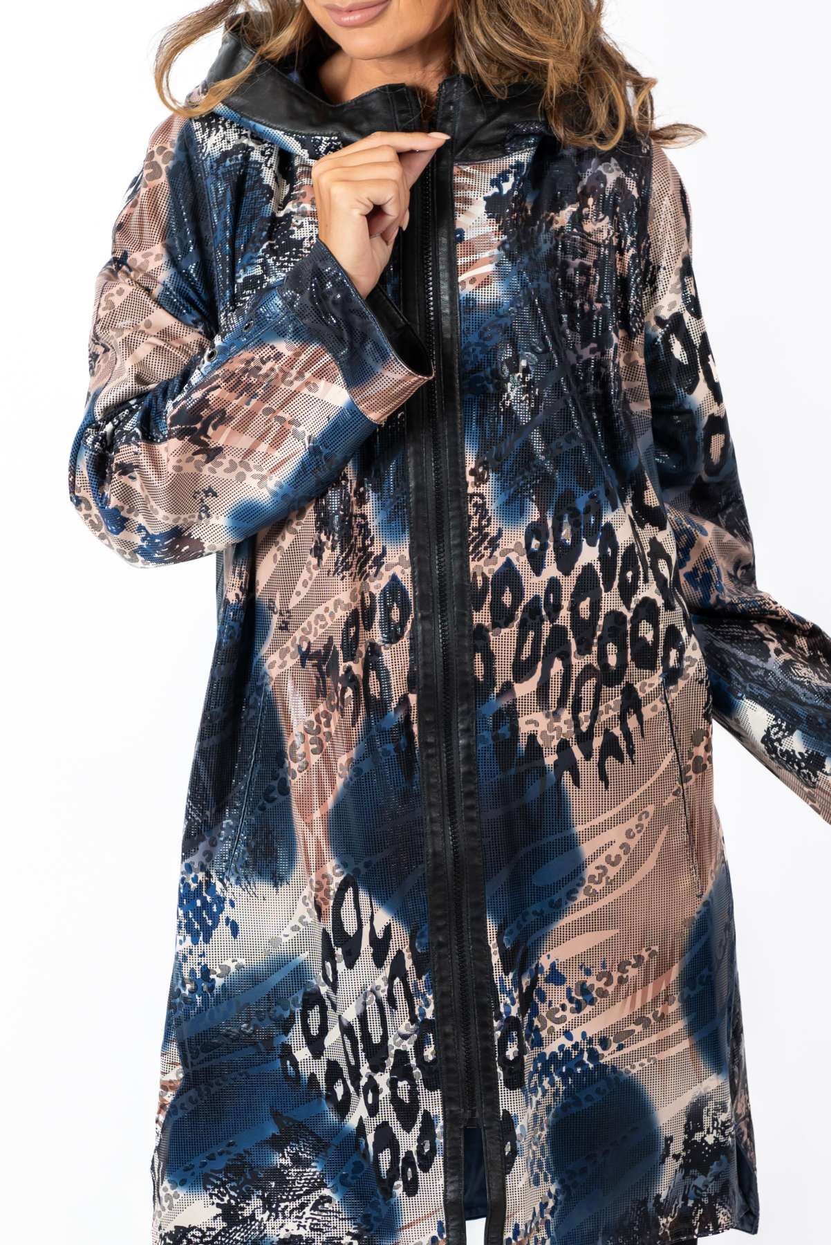 Women's leather coat Zhiselle Blue Neon