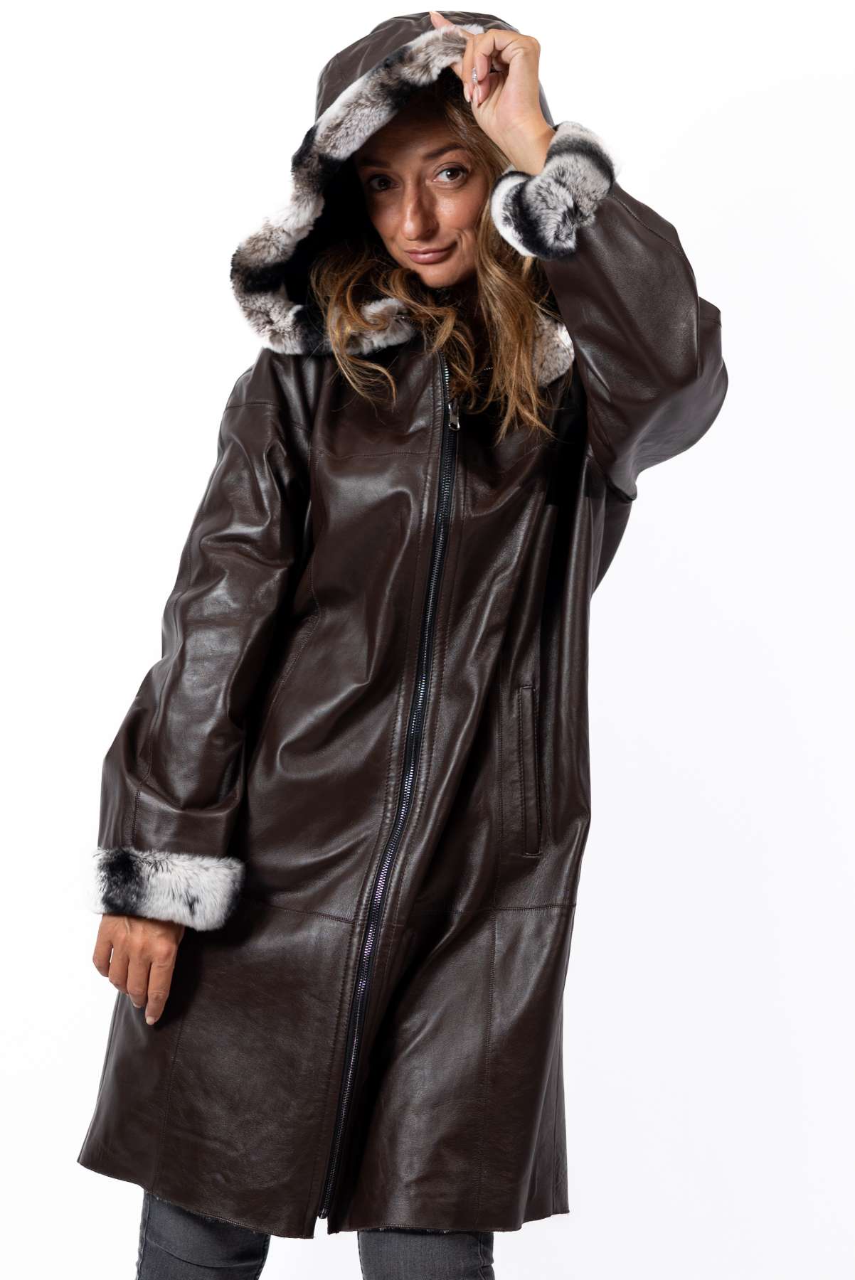 Women's leather coat Deya Double-Faced Brown