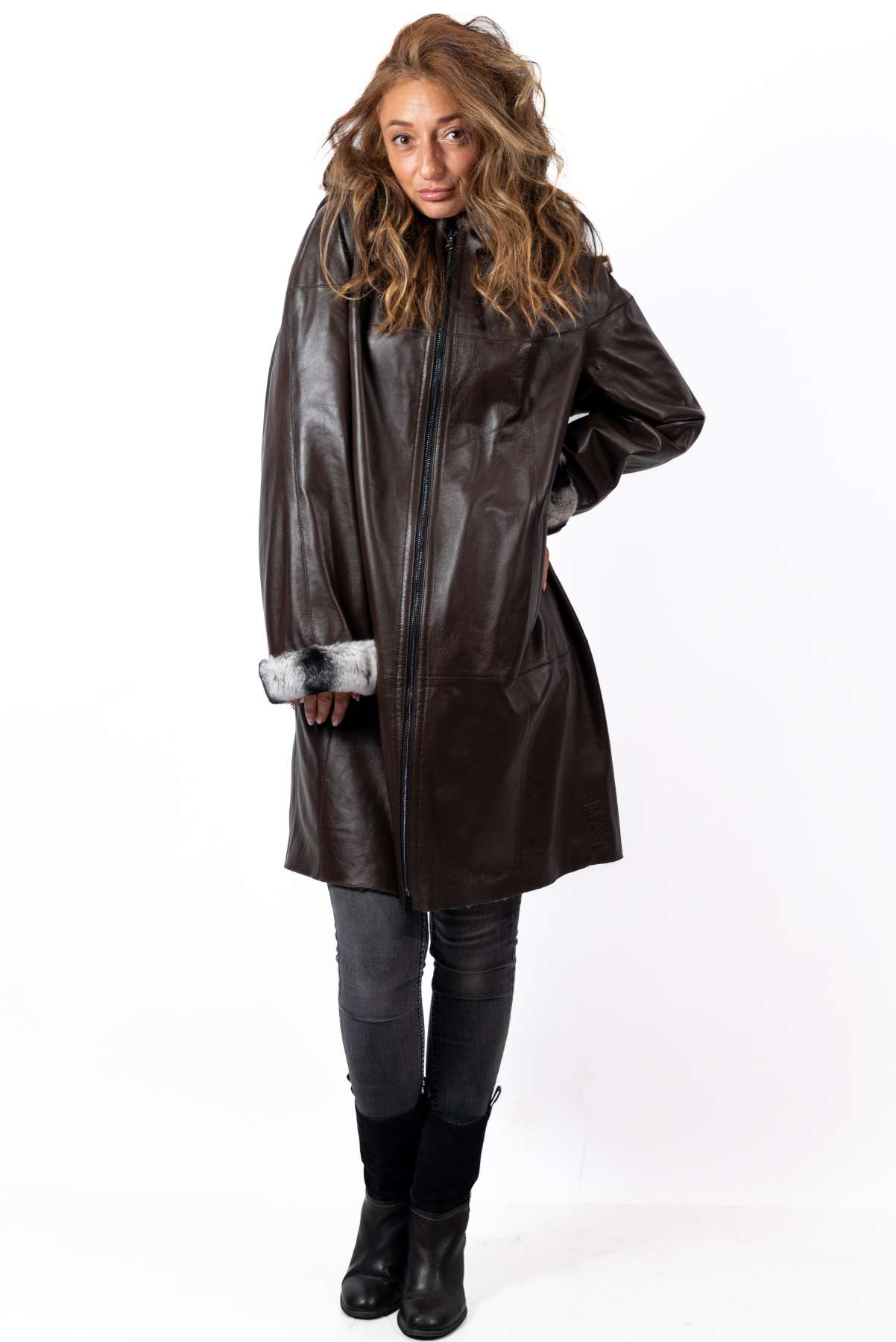 Women's leather coat Deya Double-Faced Brown