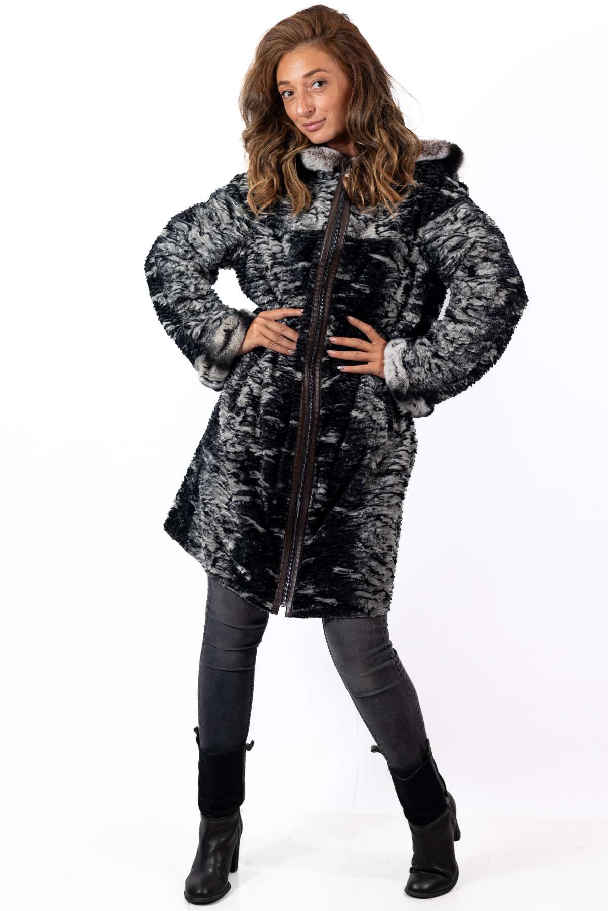 Women's leather coat Deya Double-Faced Brown