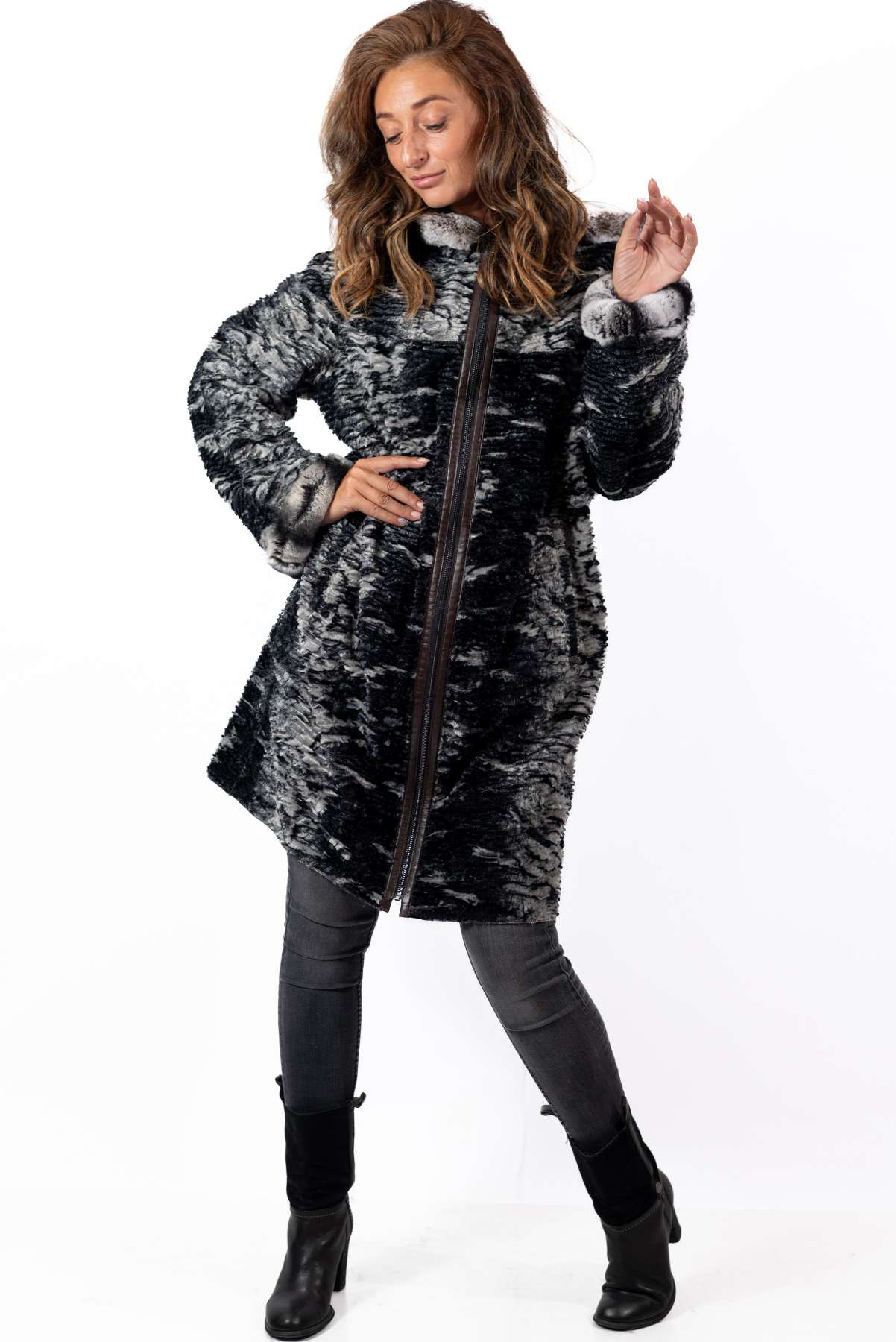 Women's leather coat Deya Double-Faced Brown