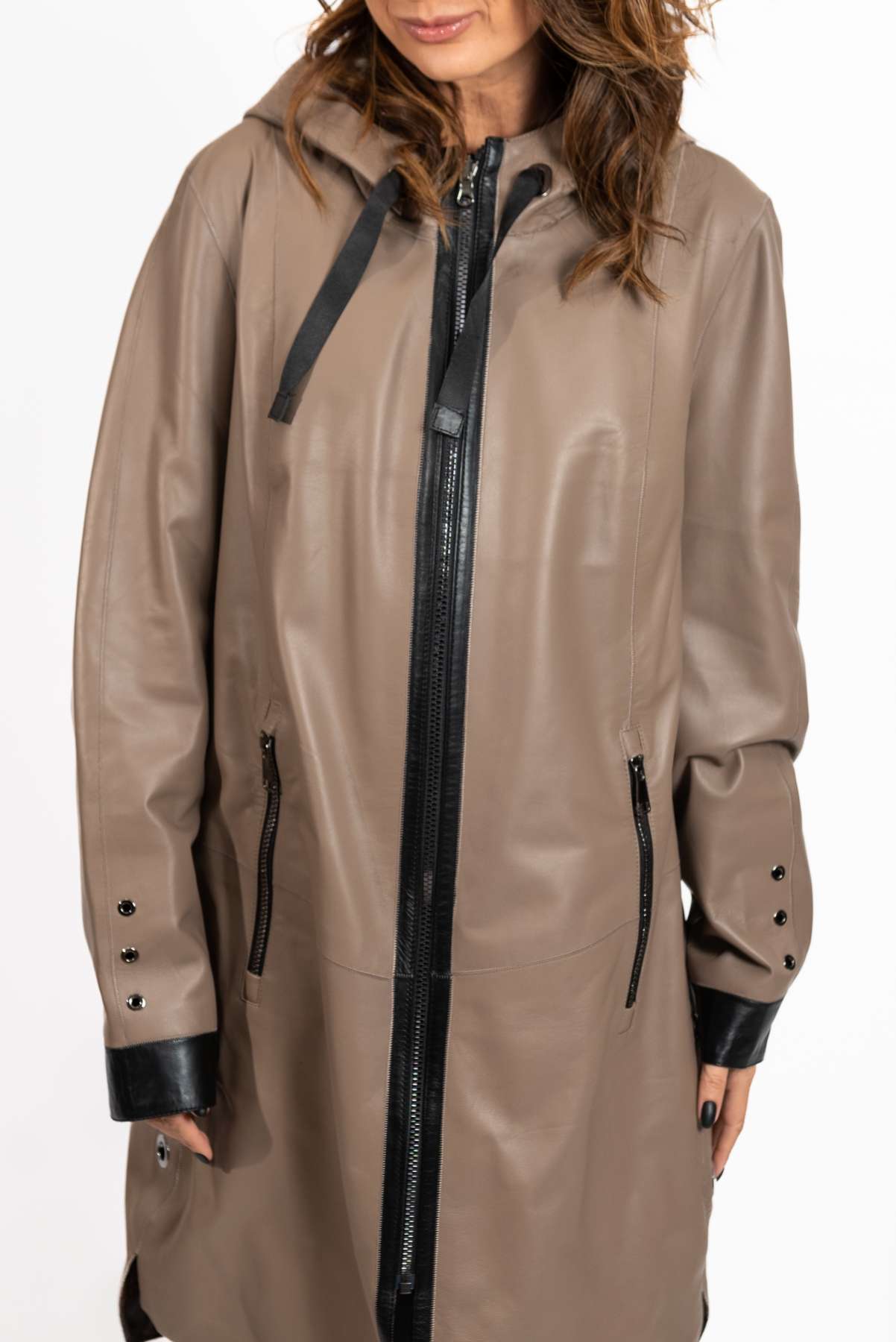 Women's leather coat Zhiselle Beige Caramel