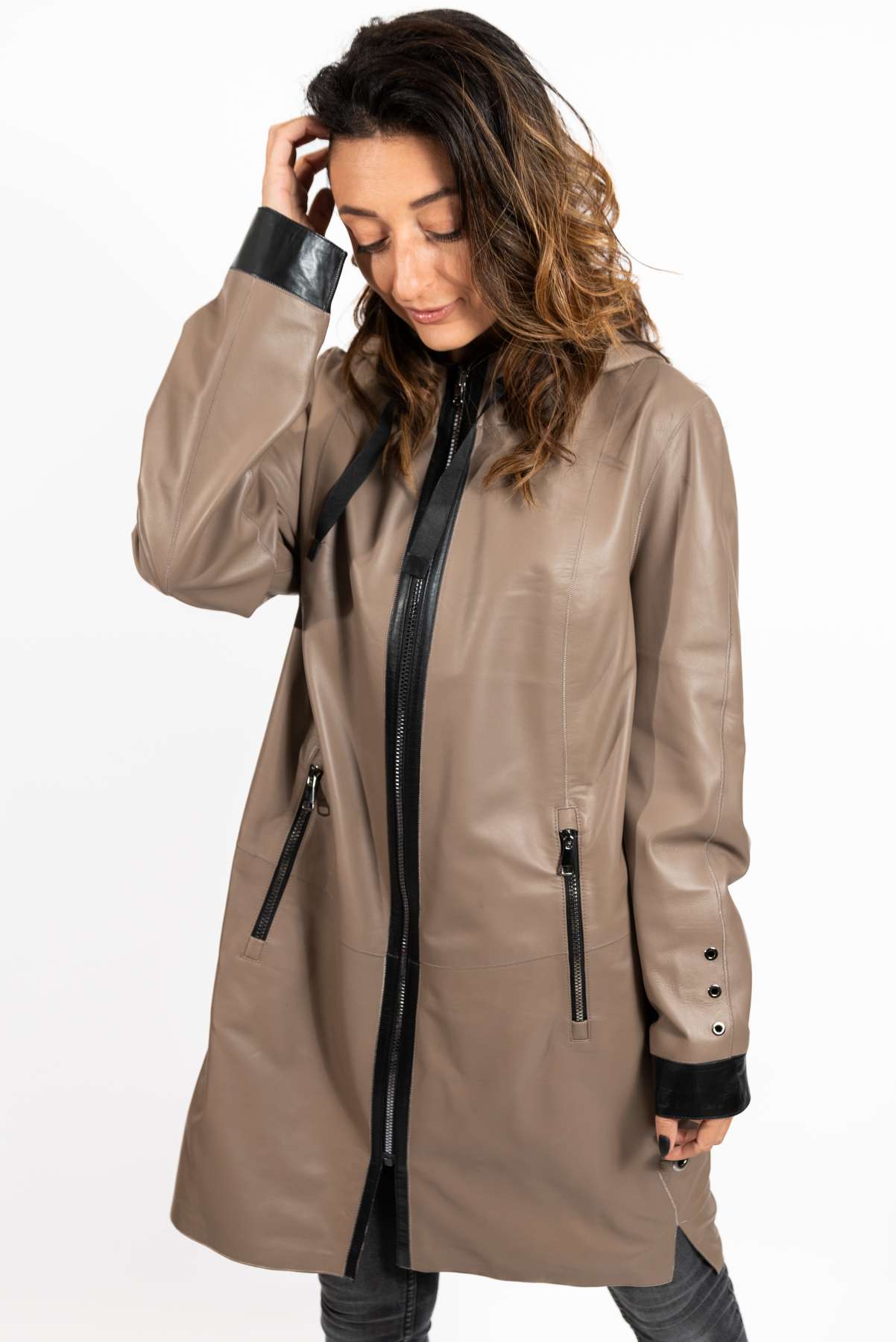 Women's leather coat Zhiselle Beige Caramel