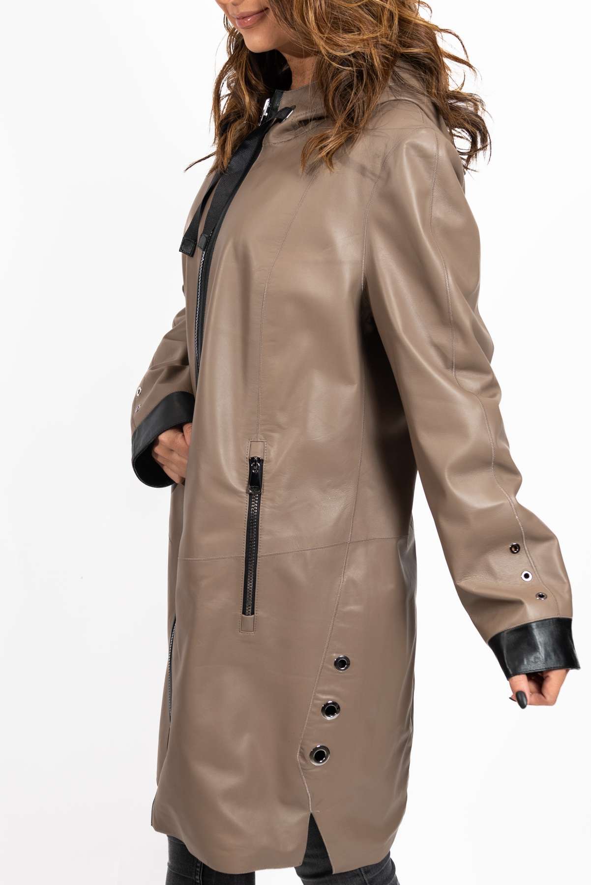 Women's leather coat Zhiselle Beige Caramel
