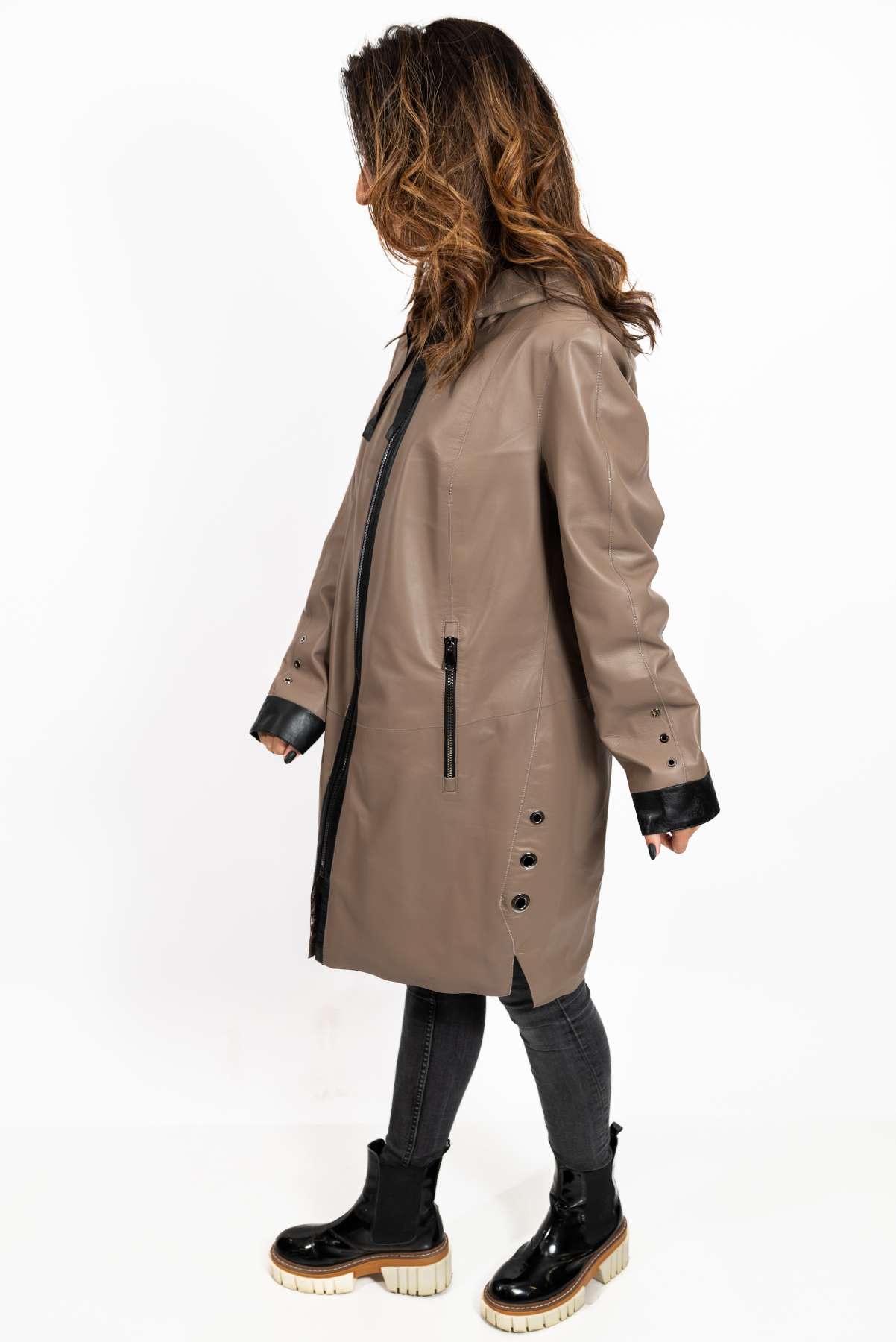 Women's leather coat Zhiselle Beige Caramel