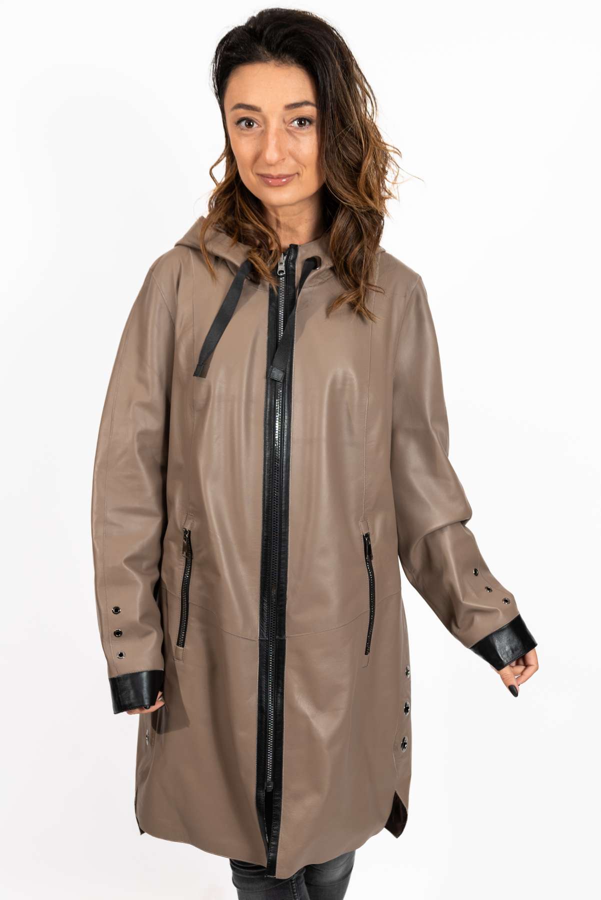 Women's leather coat Zhiselle Beige Caramel