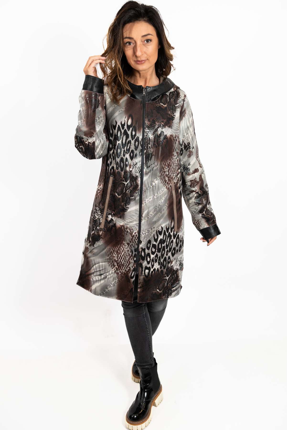 Women's leather coat Zhiselle Beige Caramel