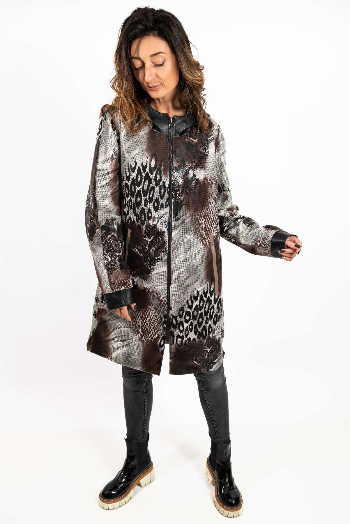 Women's leather coat Zhiselle Beige Caramel