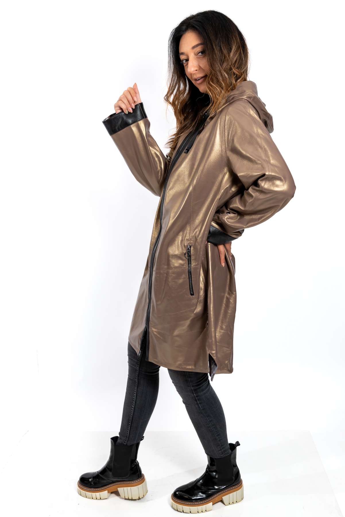 Women's leather coat Zhiselle Gold Caramel