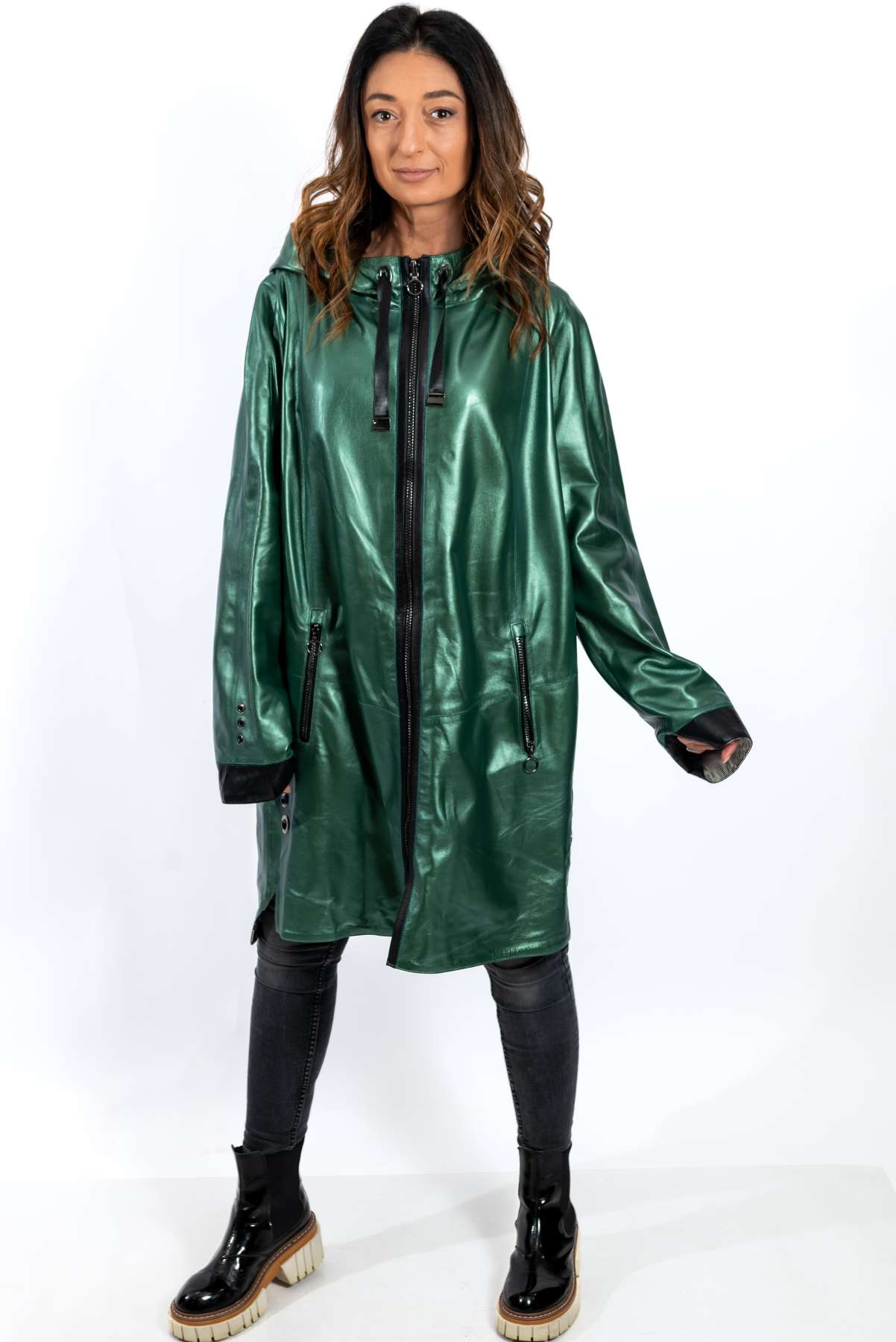Women's leather coat Zhiselle Green neon