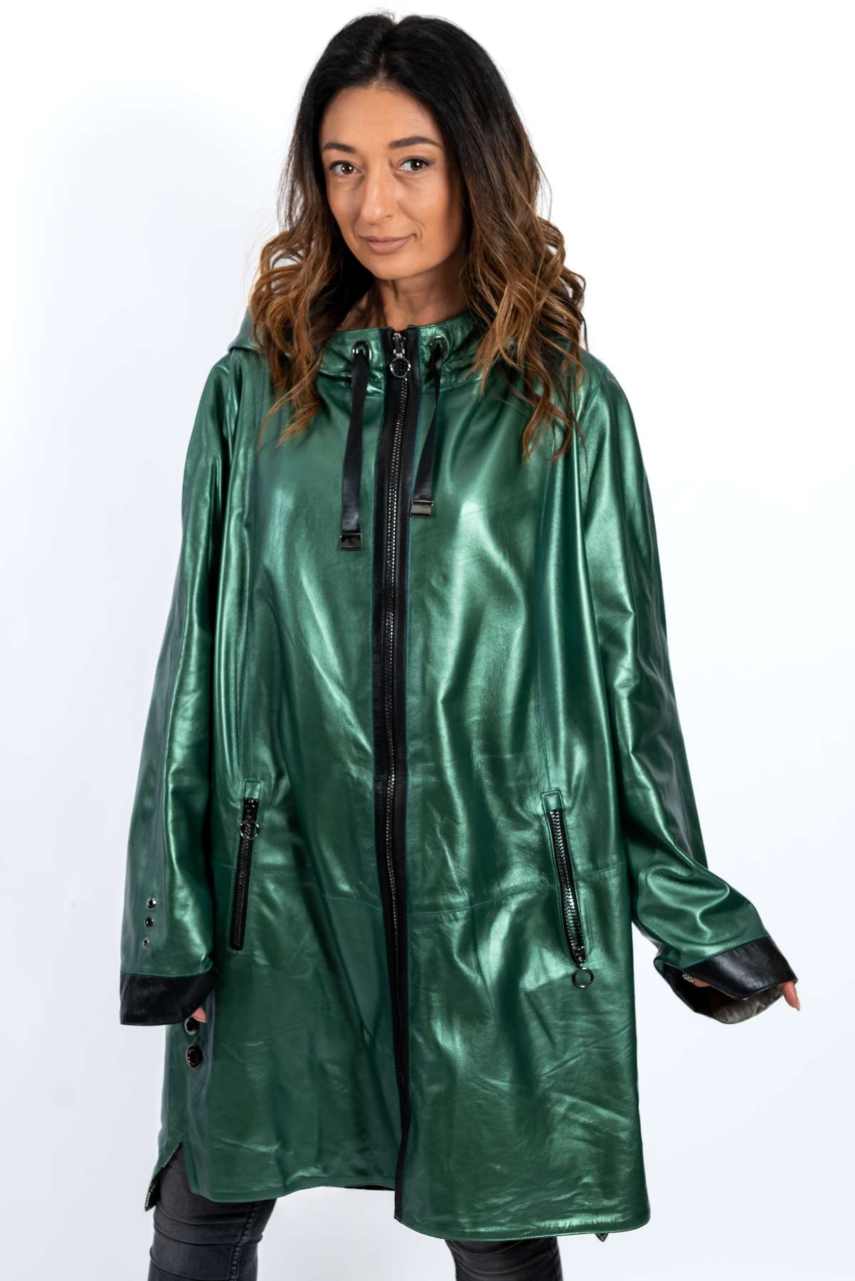 Women's leather coat Zhiselle Green neon