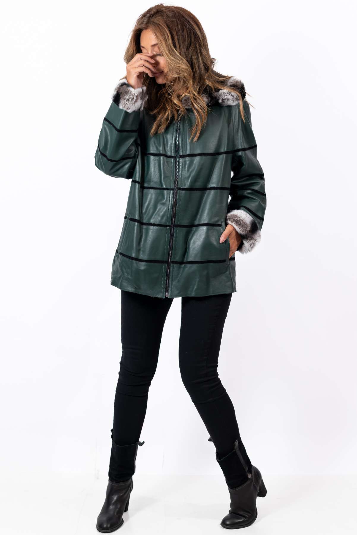 Women's leather jacket Lilia Green Double-Faced