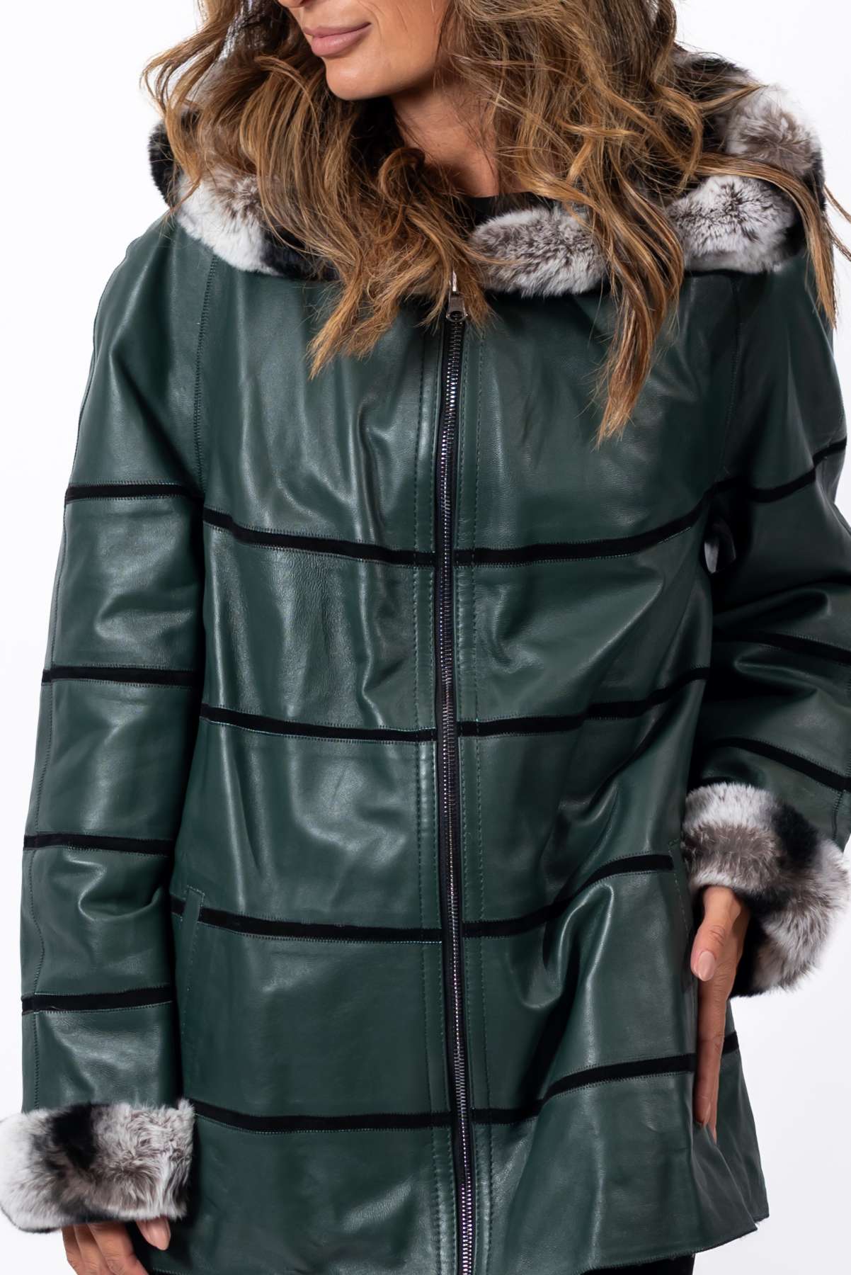 Women's leather jacket Lilia Green Double-Faced