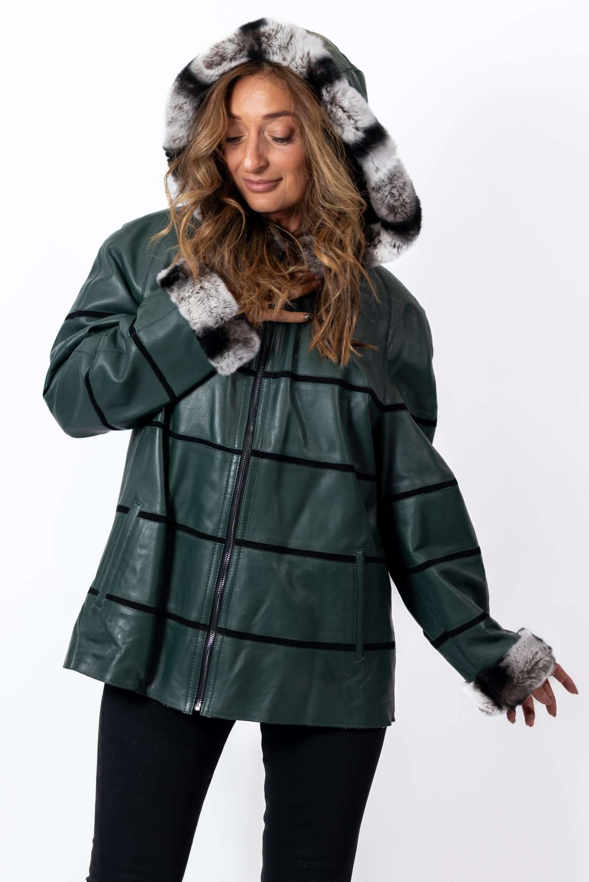 Women's leather jacket Lilia Green Double-Faced