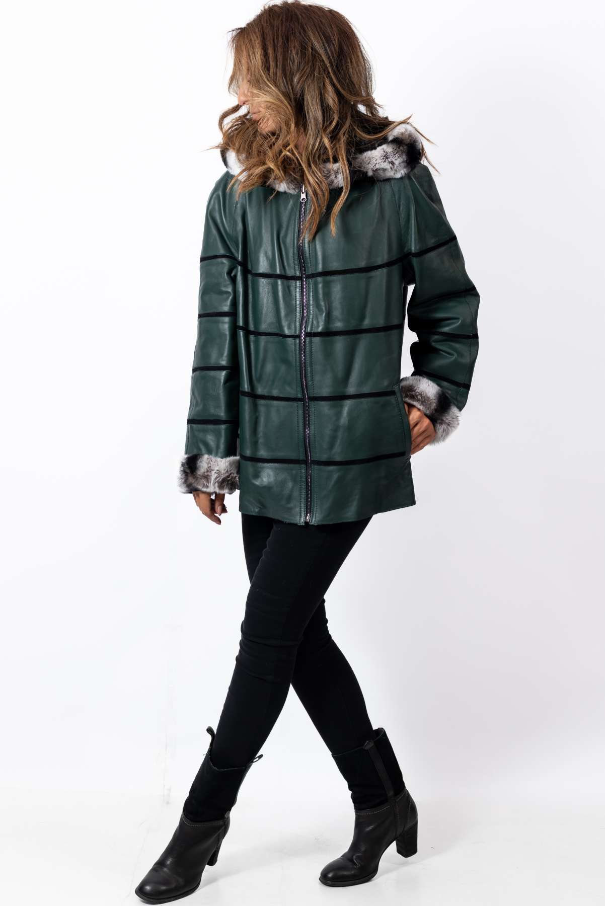 Women's leather jacket Lilia Green Double-Faced