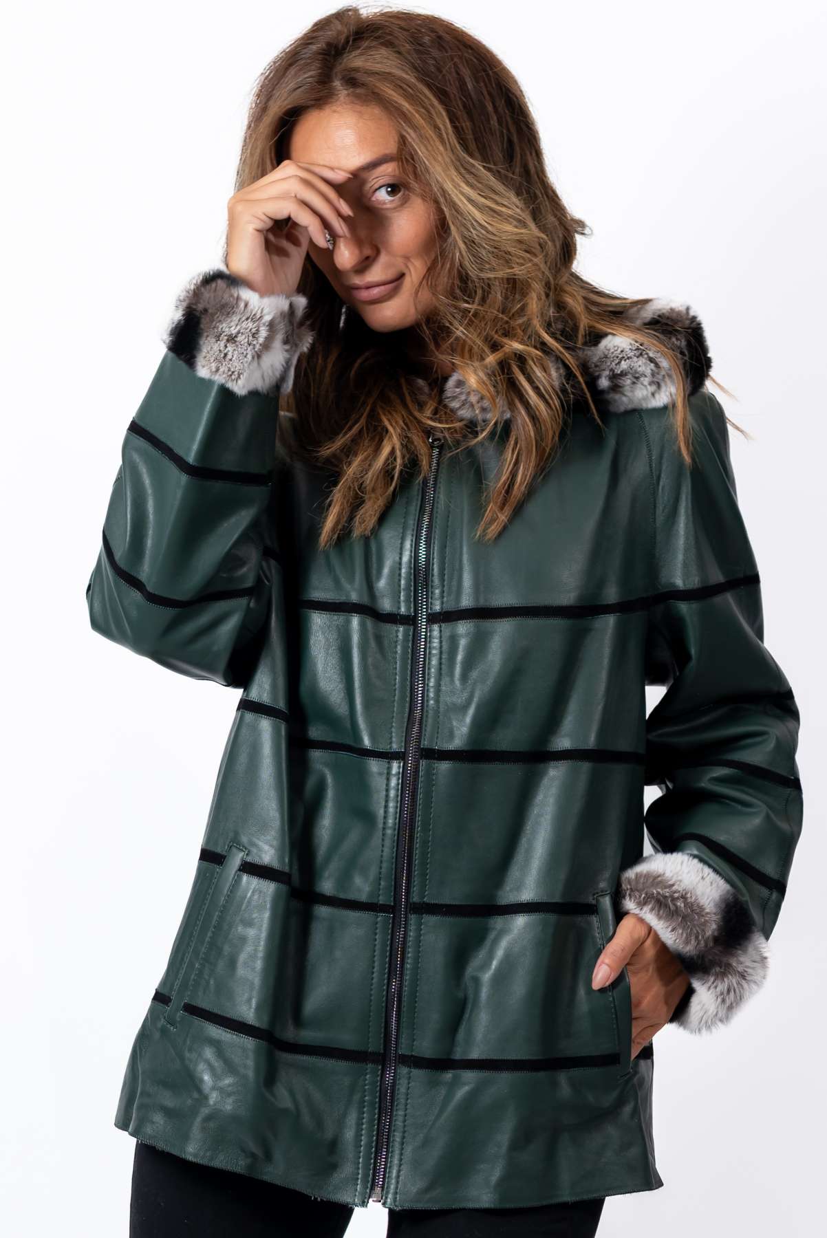 Women's leather jacket Lilia Green Double-Faced