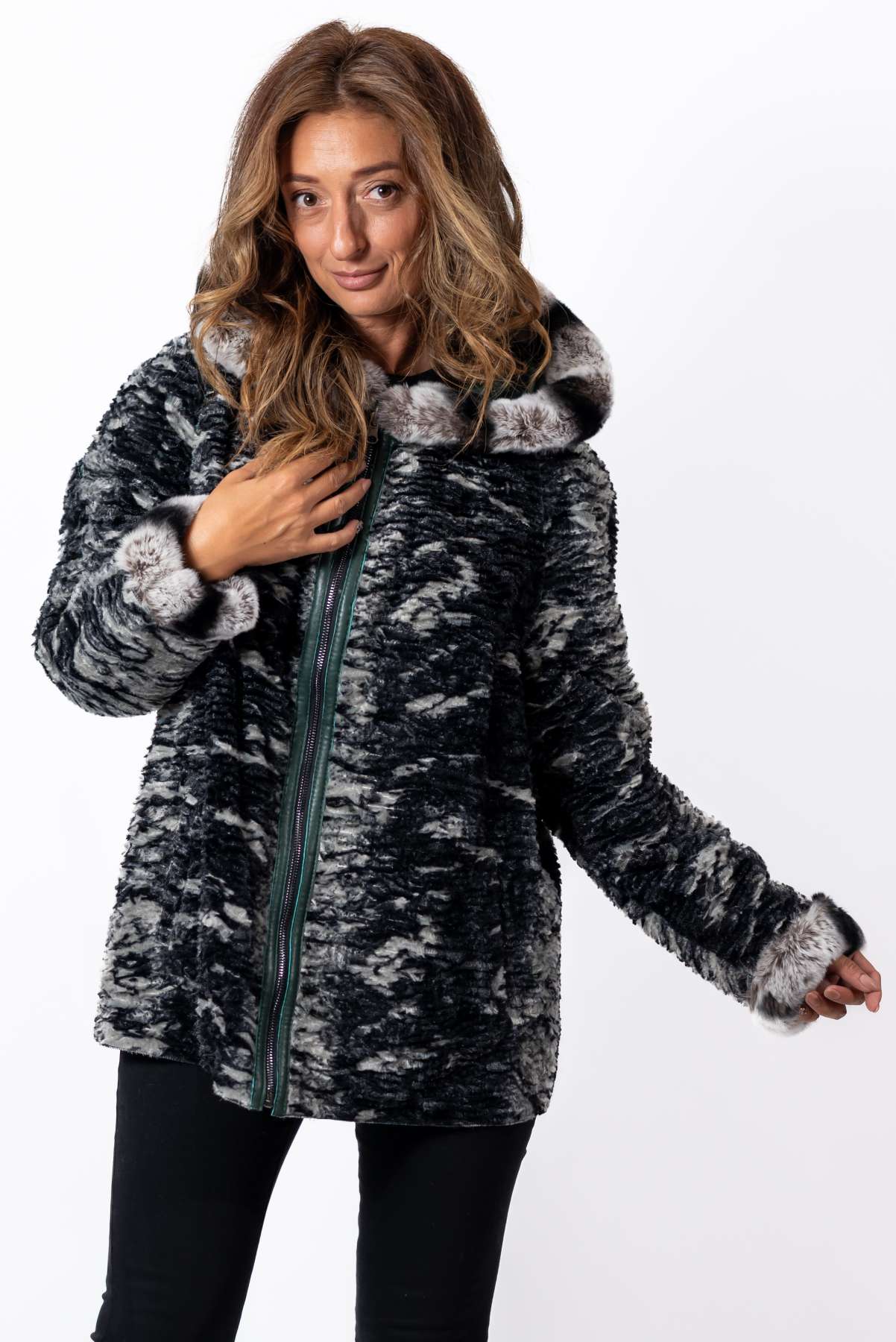 Women's leather jacket Lilia Green Double-Faced