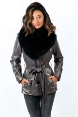 Women's leather jacket Amanda Grey with Fox
