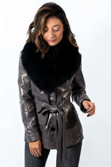 Women's leather jacket Amanda Grey with Fox