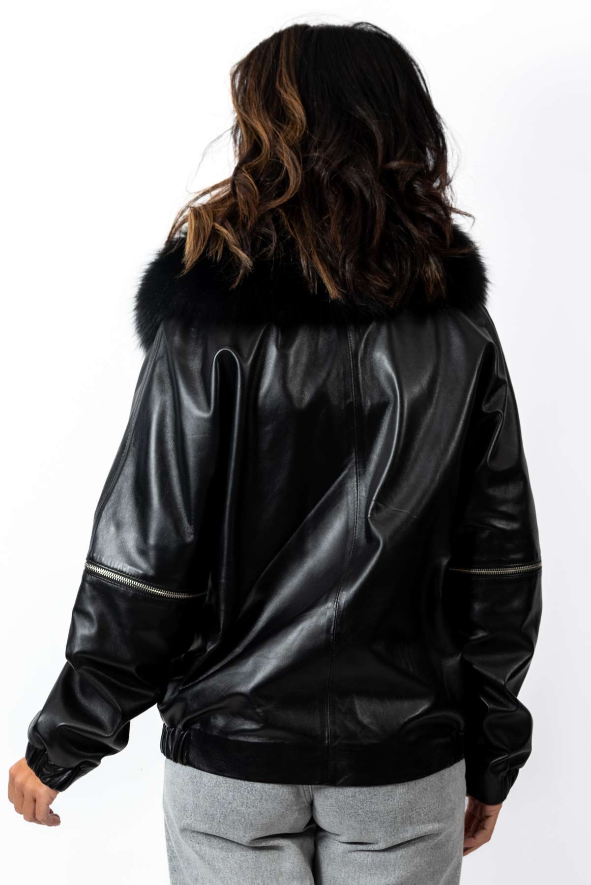 Women's leather jacket Deborah with fox