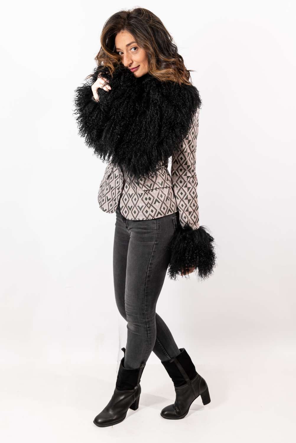 Women's leather jacket Elana with Mongolian lamb