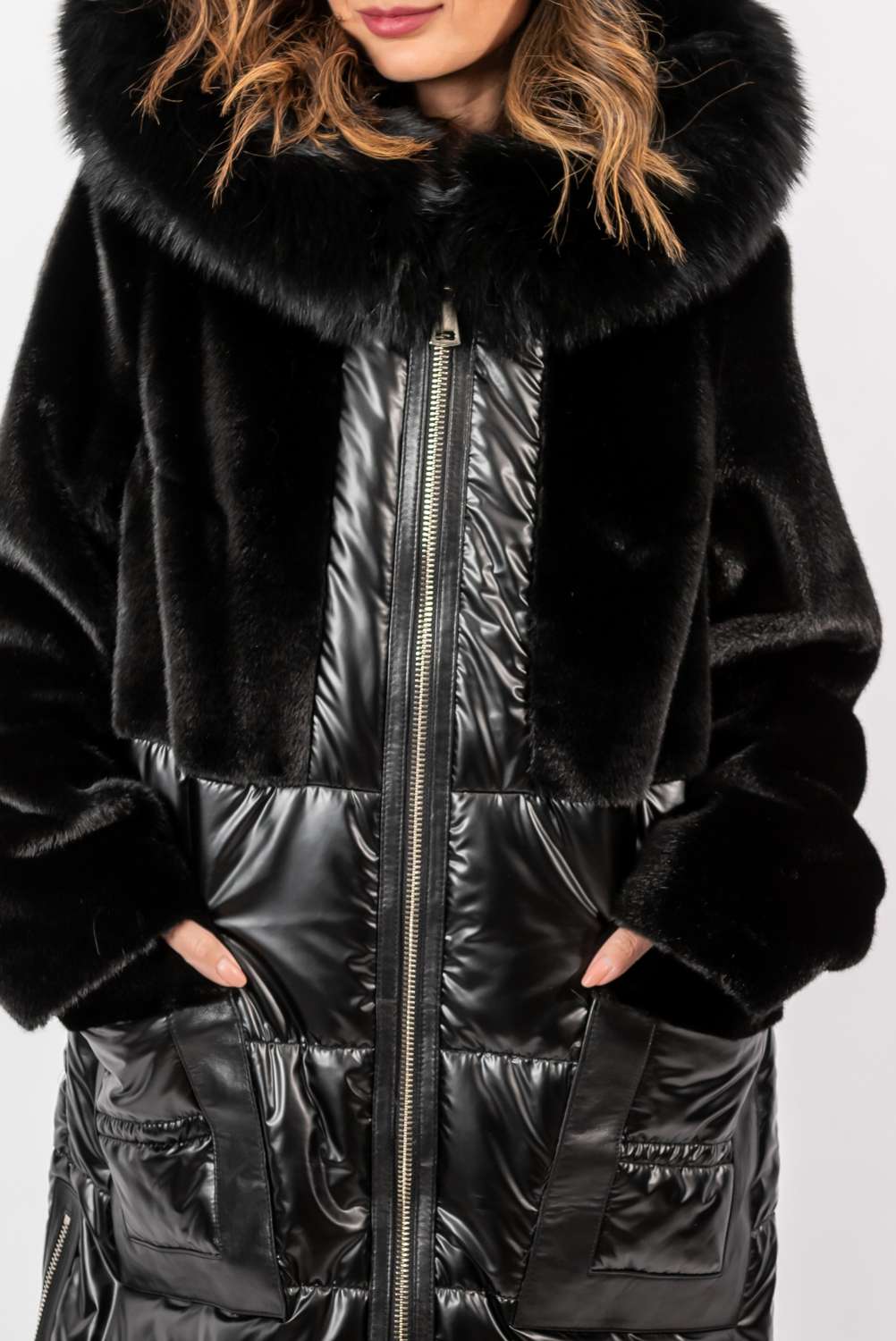 Women's exclusive long Parka coat with black fox fur